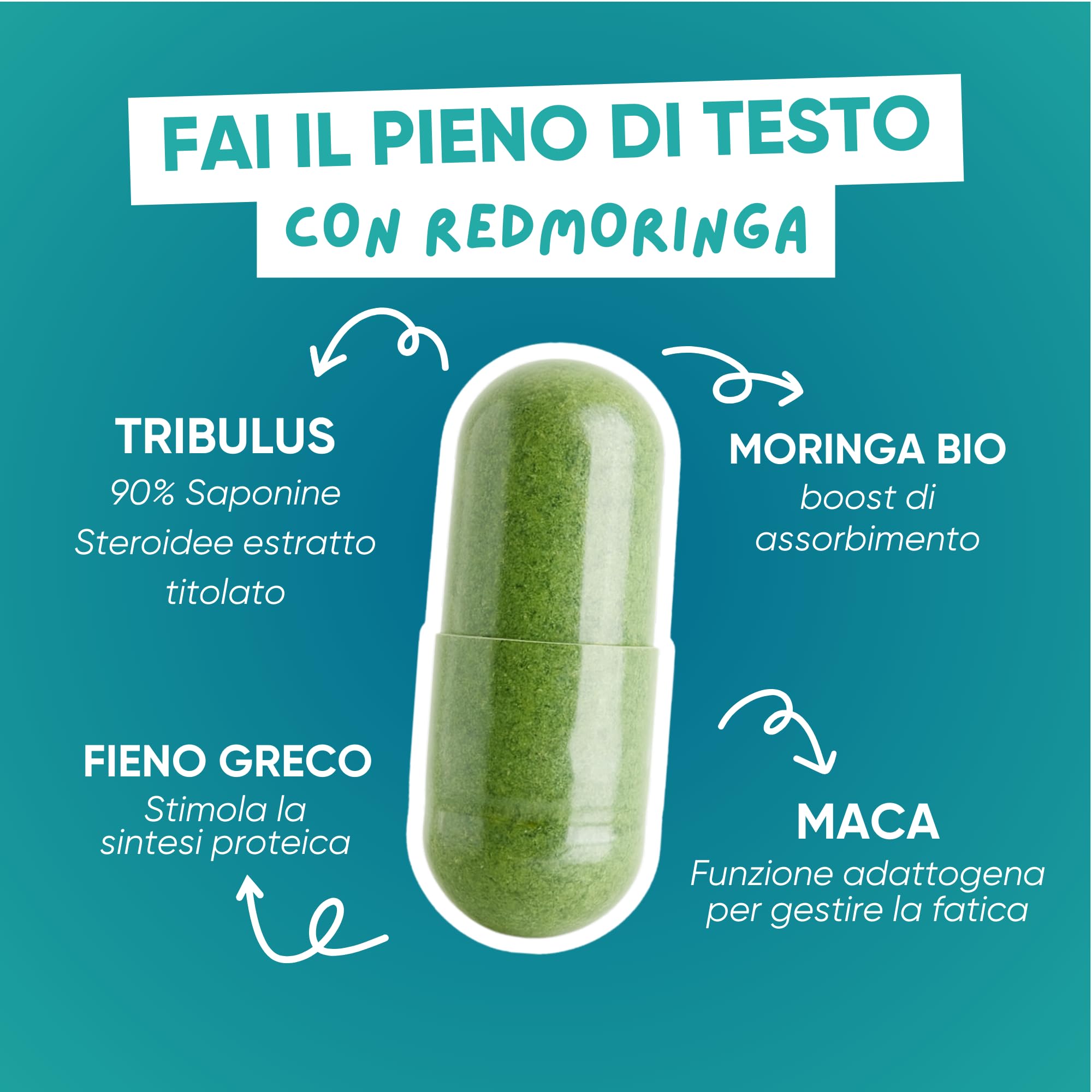 Trattamento BOOST T Uomo – T-Booster Potente con Tribulus Terrestris 90% Saponine + Maca Peruviana + Moringa BIO + Zinco 300 Compresse | Forza, Massa e Vigore | RedMoringa