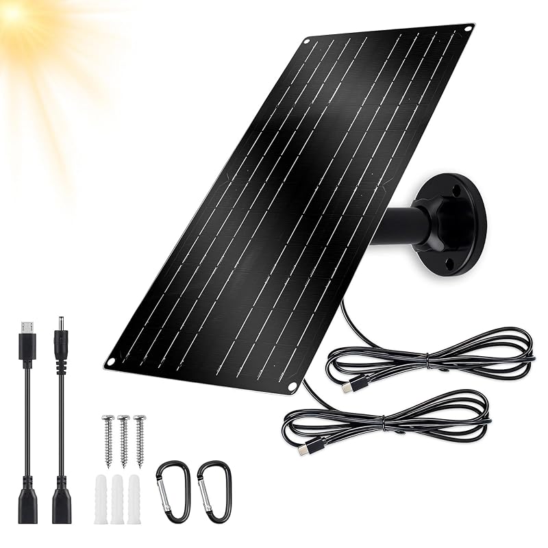 Painel solar de 12 W para câmera de segurança, carregador solar USB-C de 5 V com adaptadores Micro USB e conector barril Soshine 12W P, conjunto com 3 peças