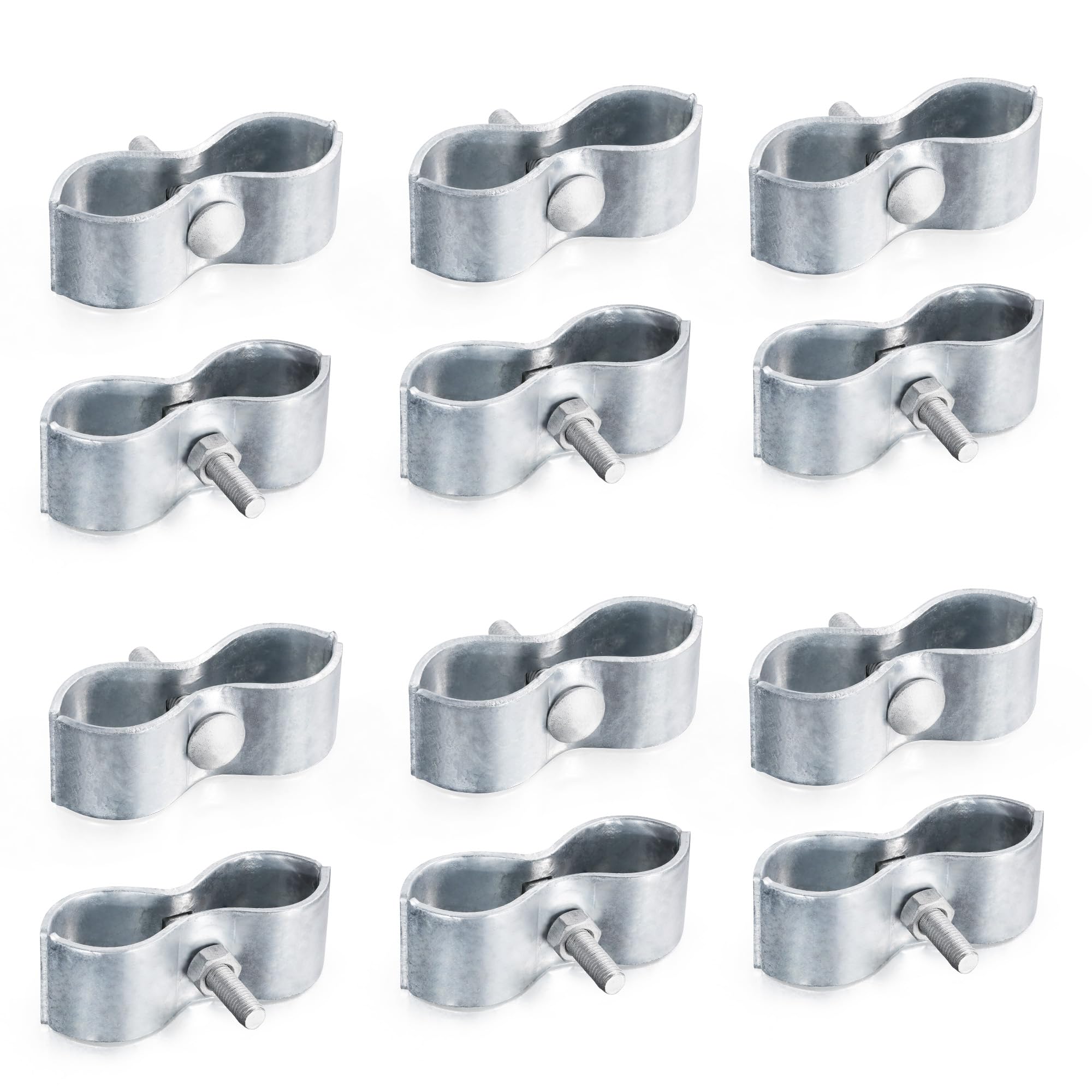 12 Pcs 1-3/8" Chain Link Fence Panel Clamps, Dog Kennel Clamps for 1-3/8" OD Pipe, Galvanized Steel, for Round Pipe Panel Frame,Bolts & Nuts include