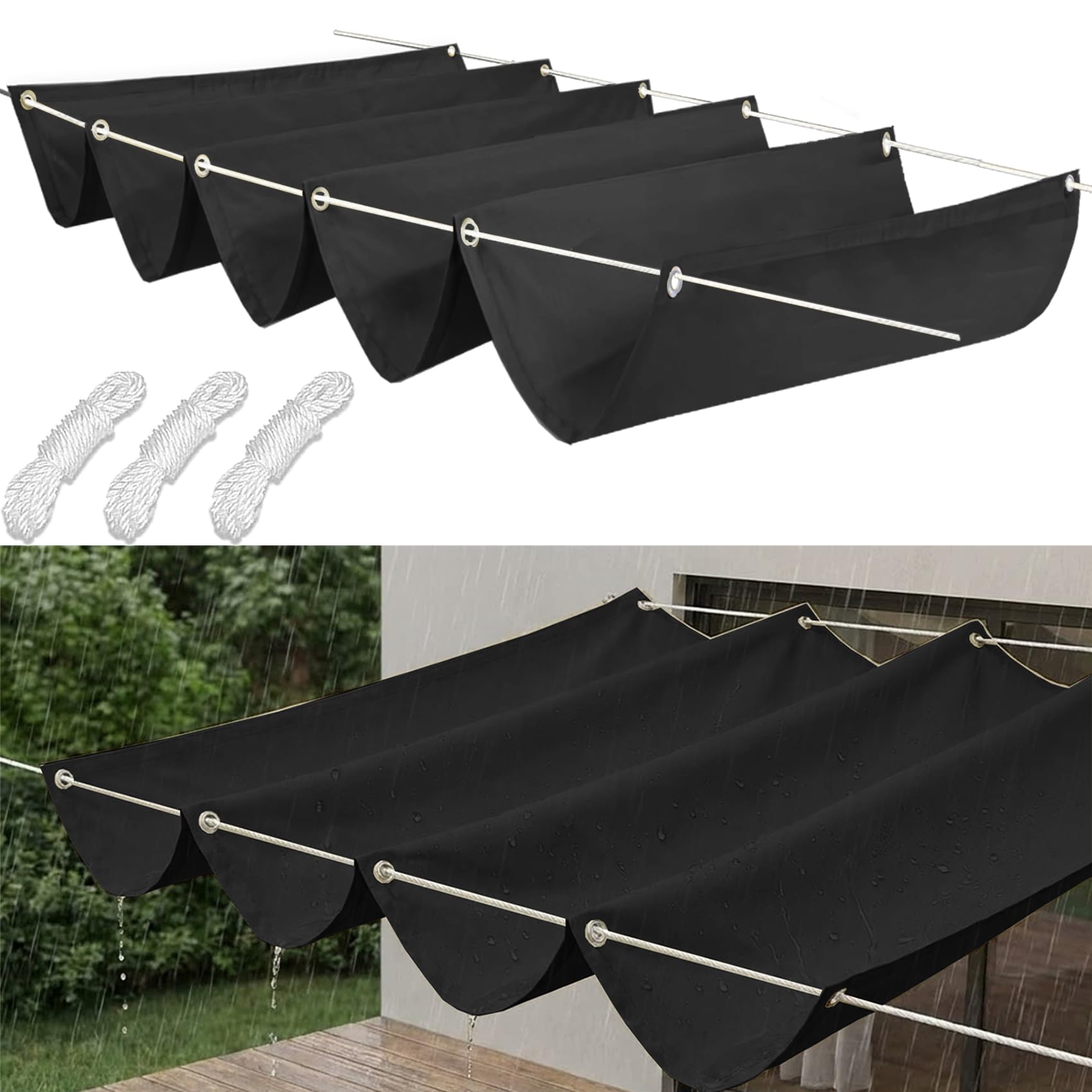 Voile d'ombrage imperméable et anti-UV réglable noir de 9m