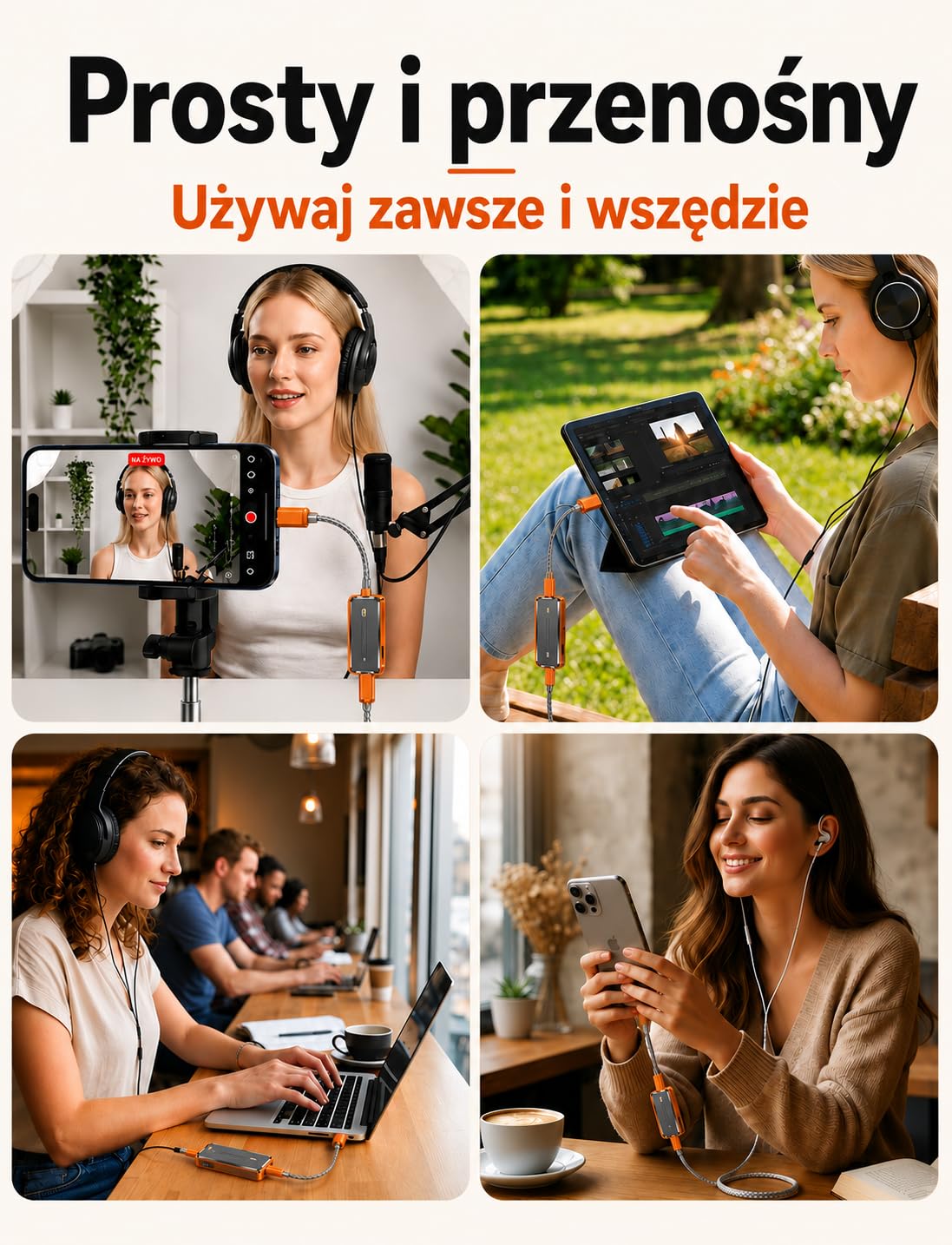 USB C DAC wzmacniacz słuchawkowy, CS43198 HiFi dongle DAC z wyjściem 3,5 mm i 4,4 mm, przenośny DAC AMP, DSD256 32bit/768kHz do IEM, słuchawek, laptopa i PC,pomarańczowy | USB C DAC z CS43198, Hi-Res, 3,5 mm i 4,4 mm