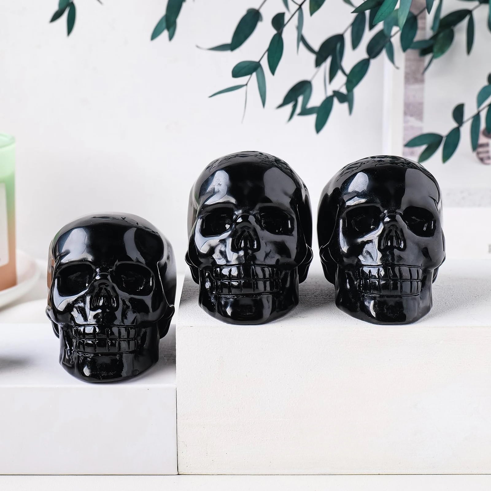 1PC Black Obsidian Crystal Skulls Statue Stones Crafts Room Decor Aquarium Witchcraft Decoration