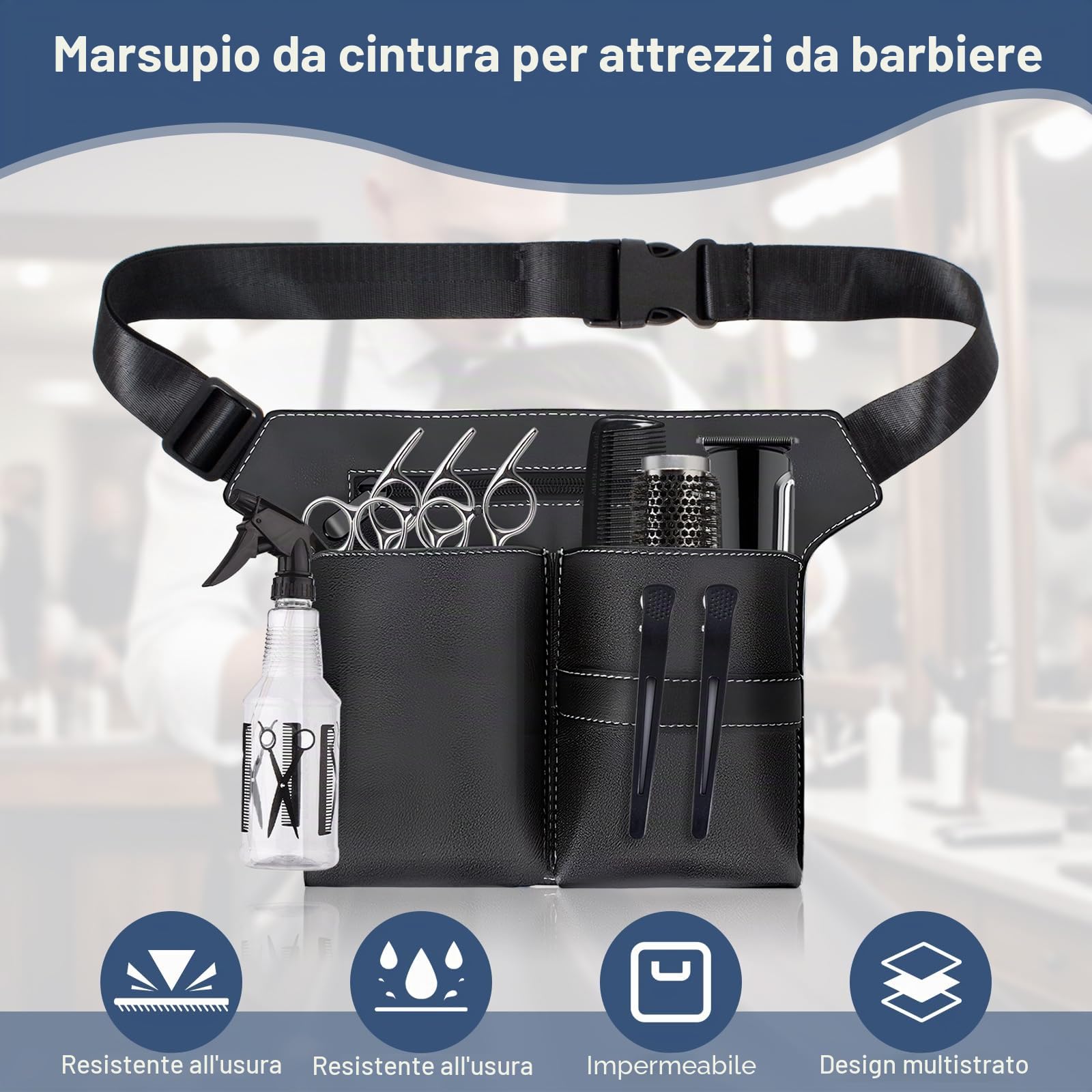 Borsa per forbici da parrucchiere, in pelle PU, marsupio con cintura, forbici professionali e fondina per pettine, borsa porta attrezzi da parrucchiere, per saloni, spa e parrucchieri