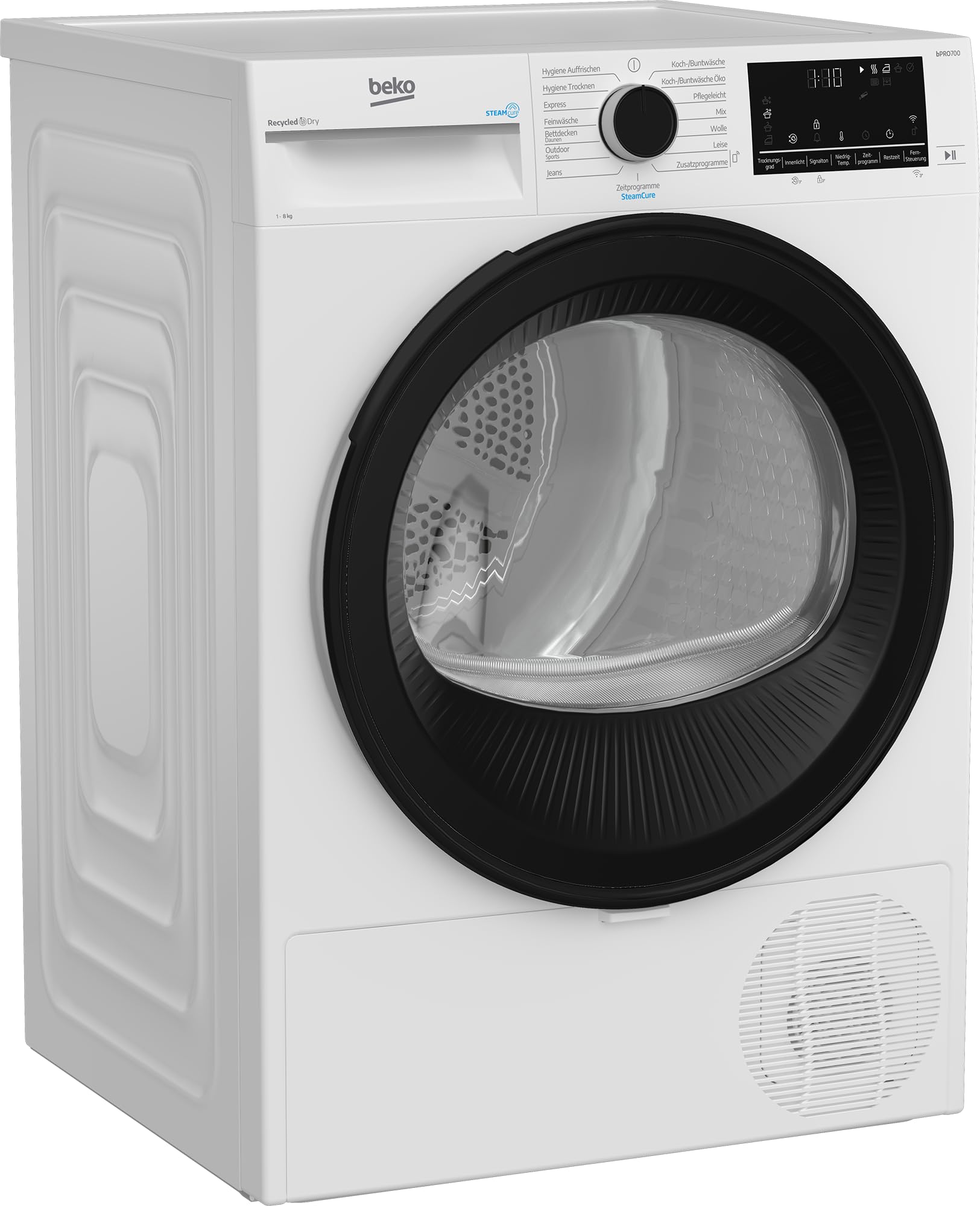 Beko B7TDT8820A Wäschetrockner, 8 kg, Frontlader Wärmepumpentrockner, 15 Programme, HomeWhiz, SteamCure, Sensortrocknung, Leise-Programm, Aquawave Schontrommel, Säulenfähig, Weiß