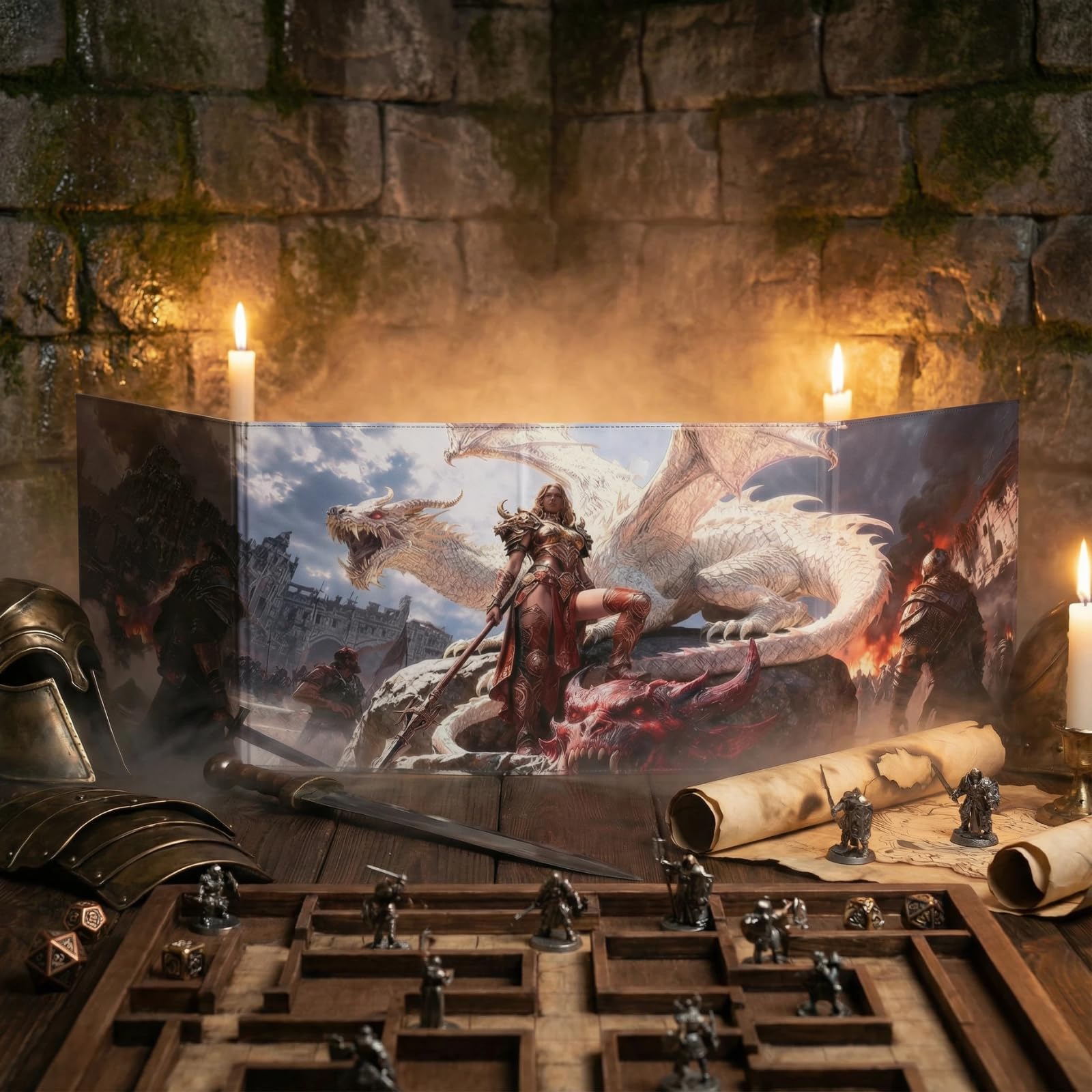 DND 5e DM ekran 8-panelowy sztuczna skóra deluxe z kołyszącymi się kieszeniami na mokro i Dungeon Master Cheat Sheets Dungeons and Dragons GM Terrain Accessories D&D prezent dla mistrzów gier TTRPG