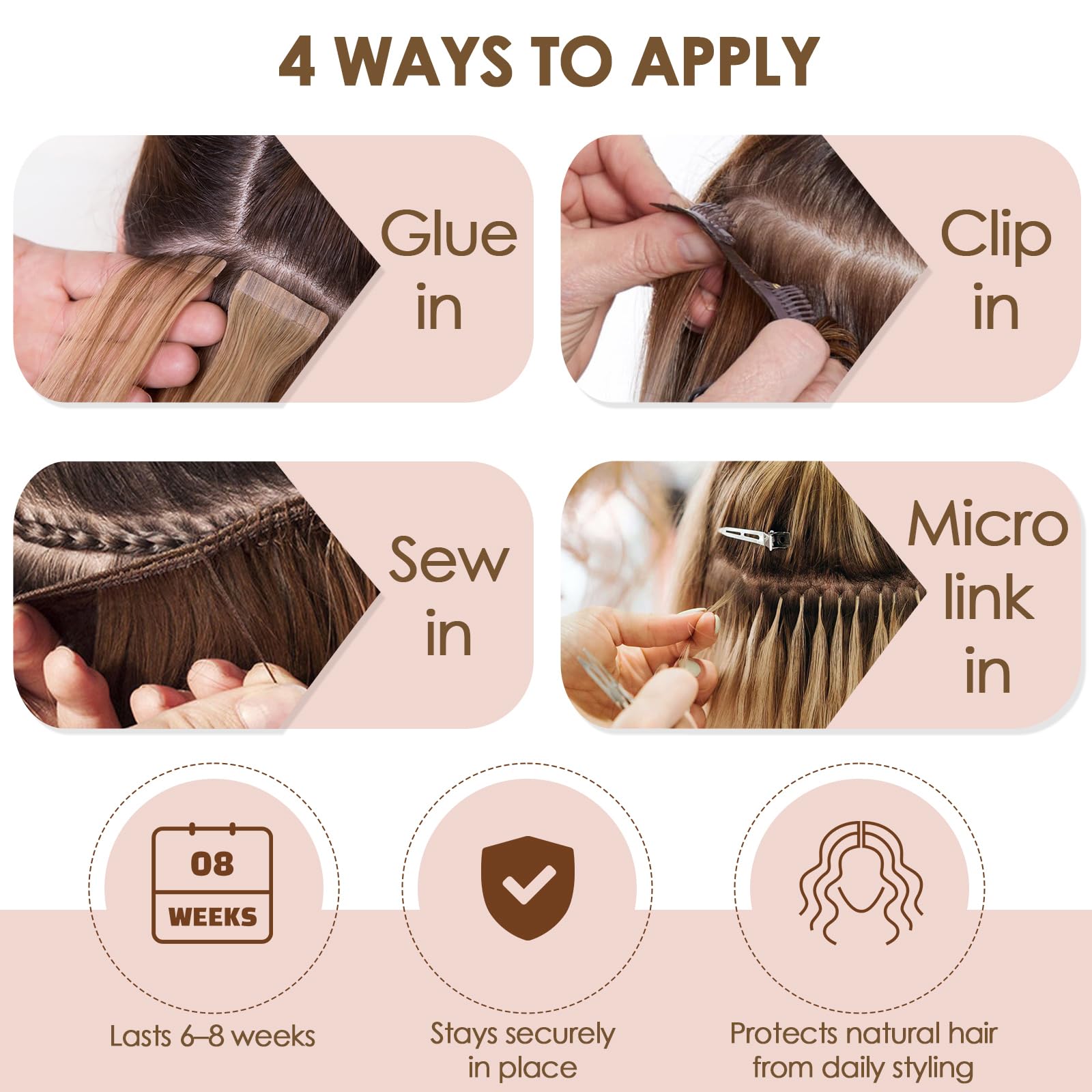 TESS Extensión de cabello humano liso 12RP613R# Marrón claro/rubio claro, 1 paquete (100 g), trama cosida, cabello humano, extensiones pelo natural para mujer, human hair bundle 55cm