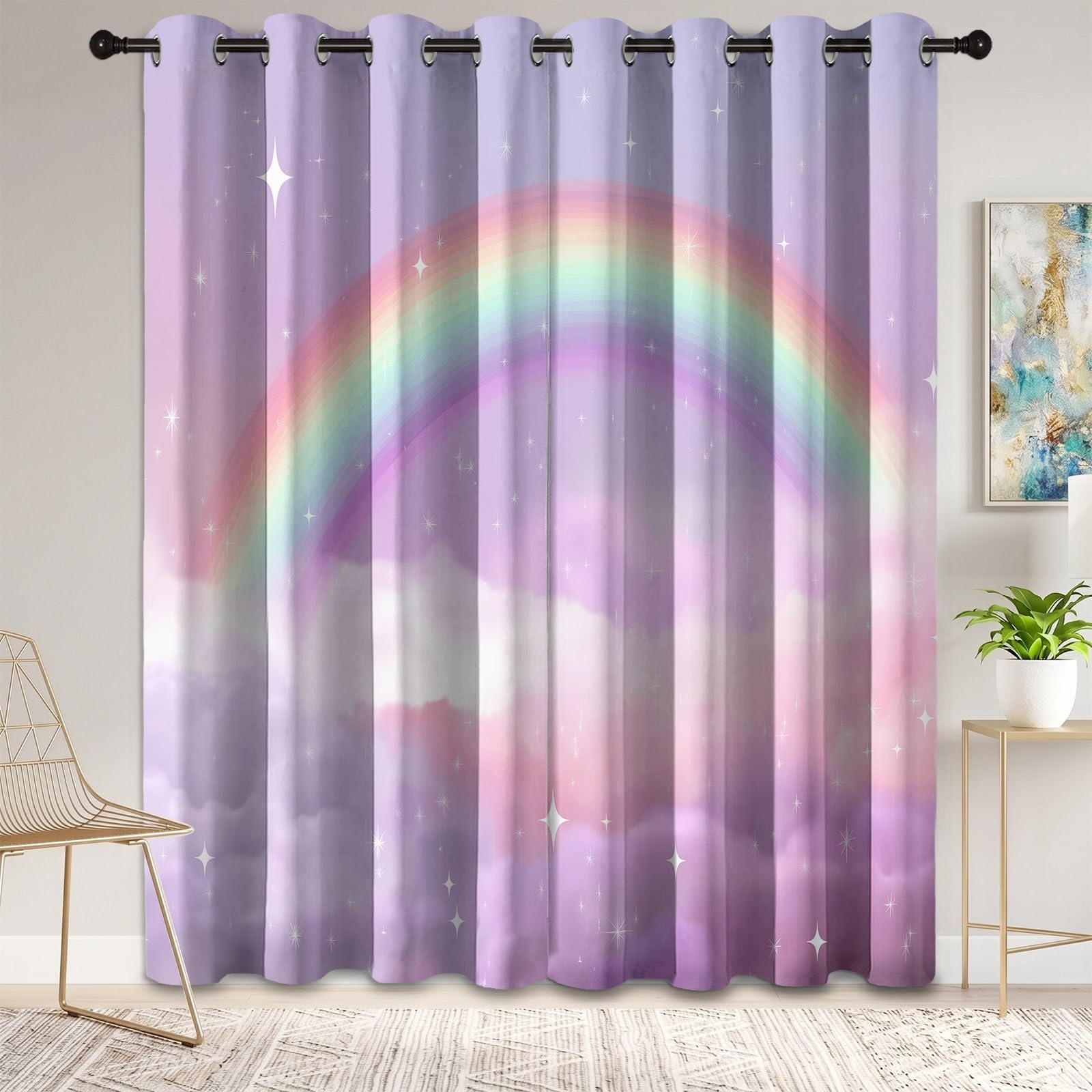 Générique Irisé Nuage Étoiles Rideaux Occultant à œillets Thermique Isolant Anti Bruit, Lot de 2 Fantaisie Chic Rideaux 110L X 215H cm pour Salon Bureau Cuisine Chambre à Coucher, Violet