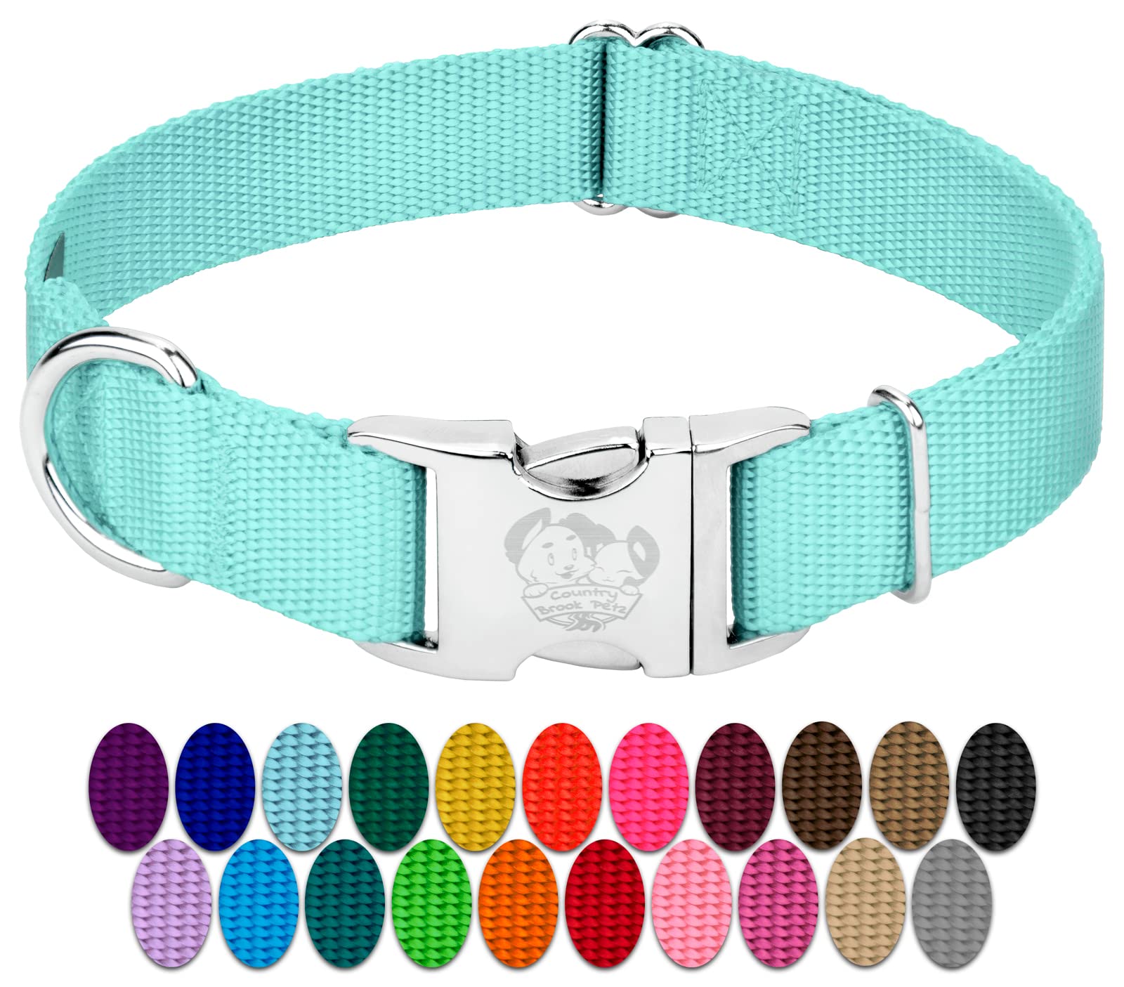Country Brook Petz - Premium Nylon Dog Collar with Metal Buckle for Small Medium Large Breeds - 10+ Cool Colors (Large, 1 Inch, Light Cyan)