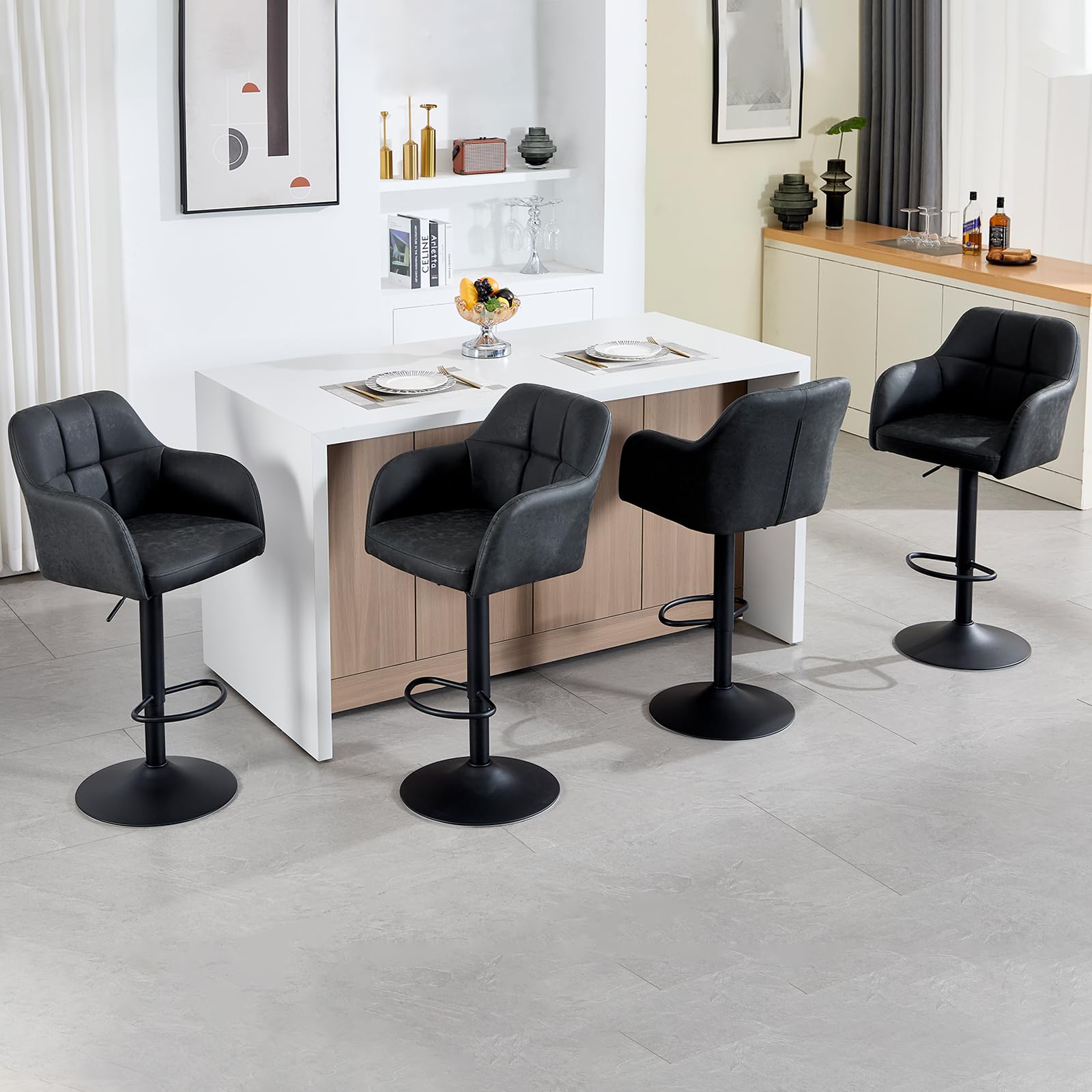 Tabourets de Bar Lot de 4 pivotants Modernes en Cuir Anthracite