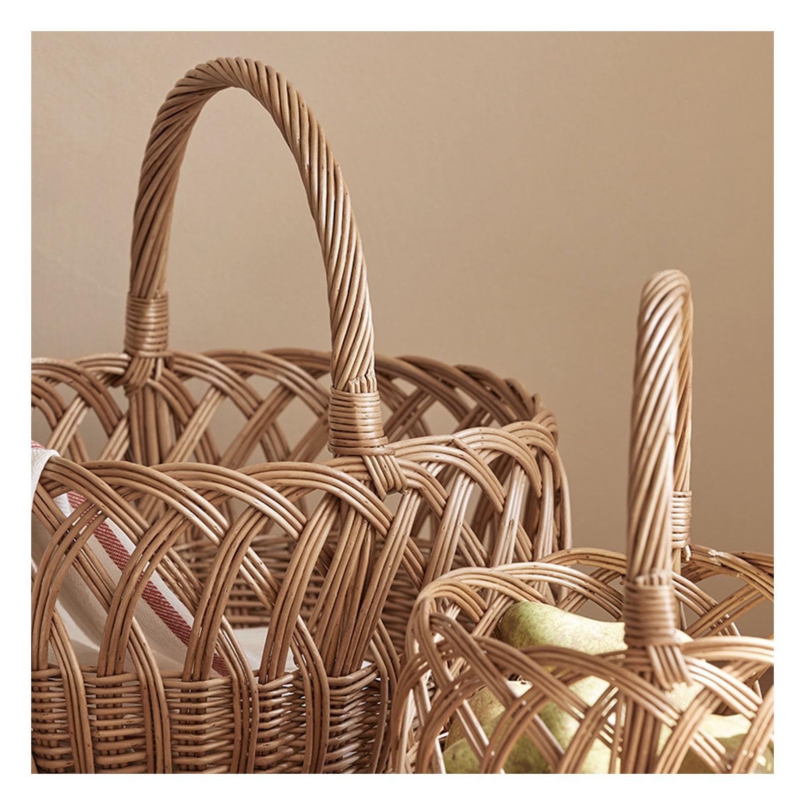 Panier de pique-nique ovale en osier avec poignée, organiseur pour le shopping, la maison, le camping, le jardin, le pain et plus encore – Parfait pour les réunions en plein air