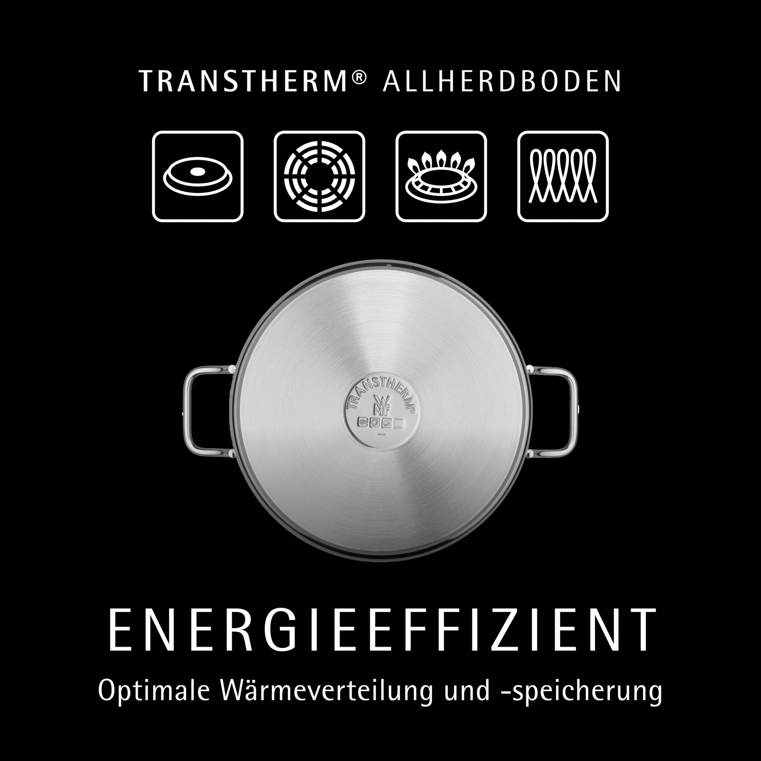 WMF Schmorpfanne 28 cm mit hohem Rand und Deckel – Induktions-Bräter 5,0l aus Cromargan Edelstahl, antihaftbeschichtet und backofengeeignet, robuste Pfanne für Schmoren, Braten und vielseitiges Kochen