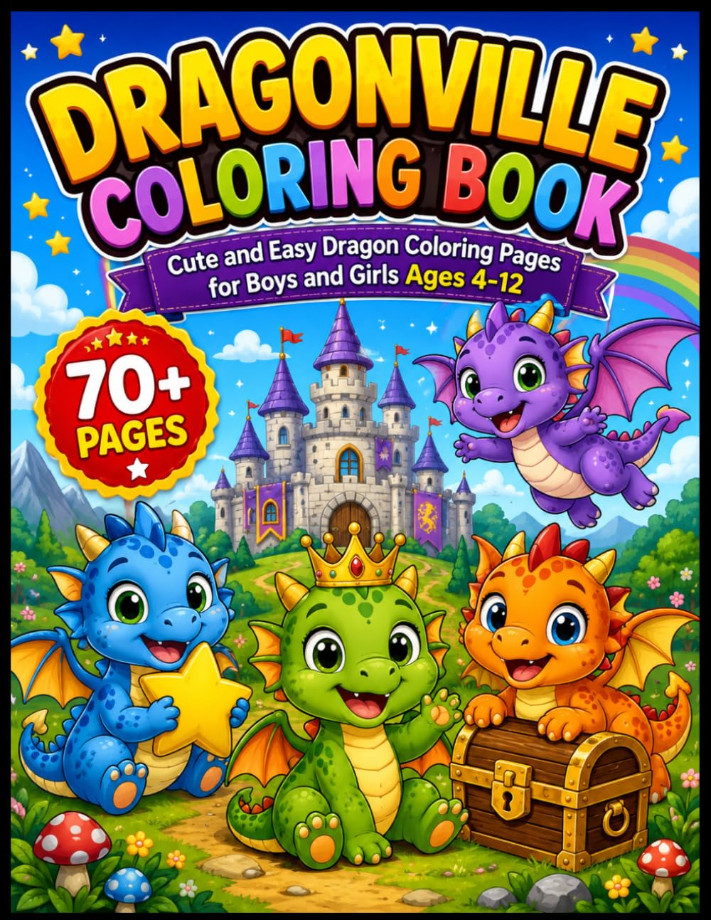 Dragonville Coloring Book: 70+ Cute and Easy Dragon Coloring Pages for Boys and Girls Ages 4-10, A Fun Coloring Adventure with Adorable Dragons