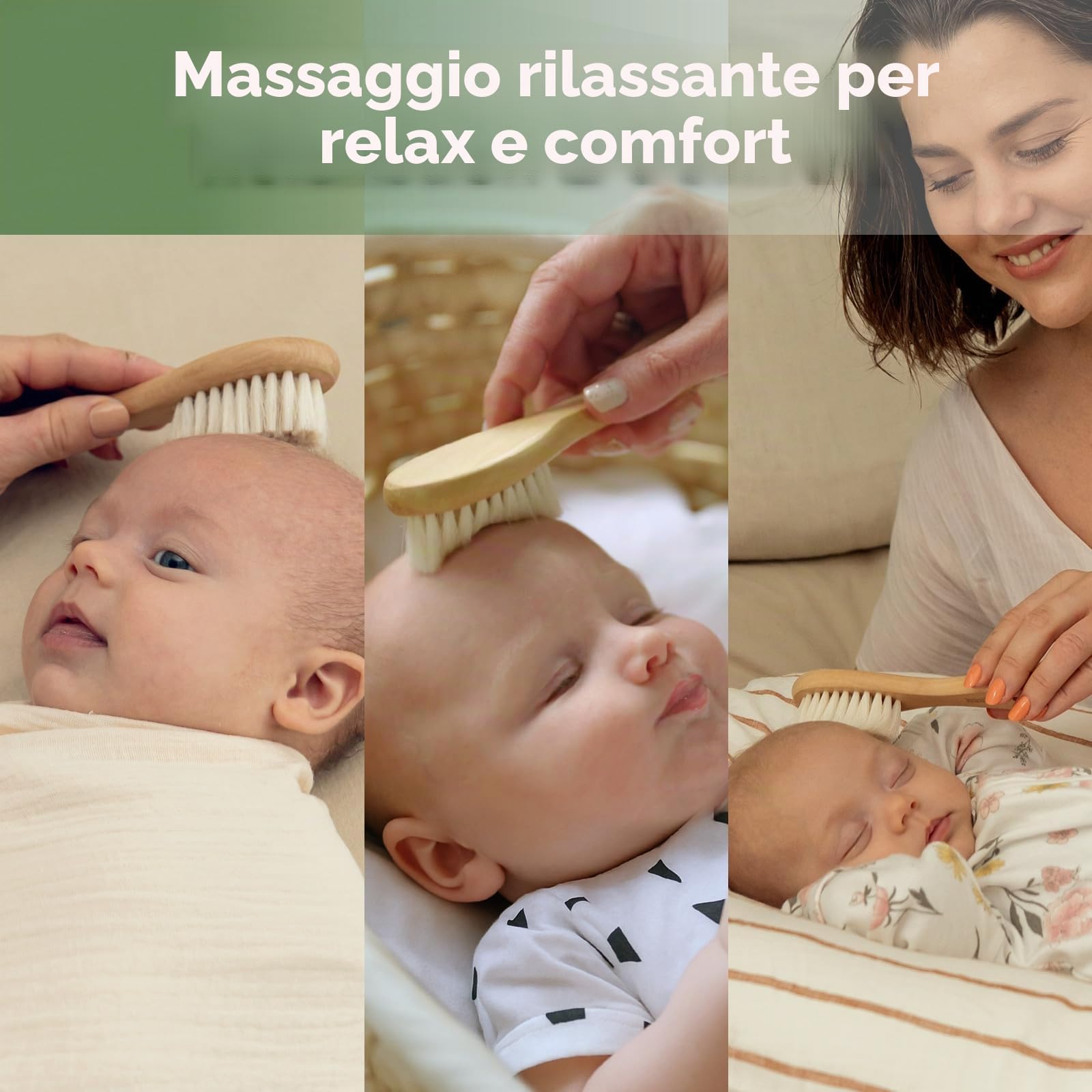 Haakaa Spazzola per Bambini, Spazzola Neonati, Spazzola per Capelli per Neonati, con Morbide Setole Naturali, Impugnatura Di Legno Antiscivolo