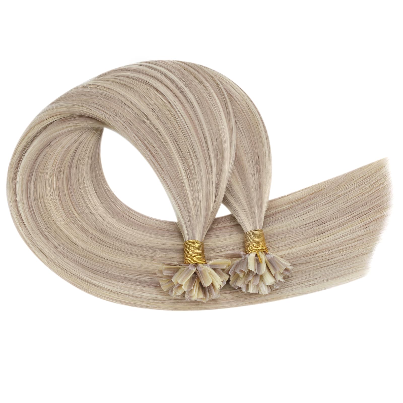 Ugeat Przedłużanie Włosów Keratyna Utip, Włosy Ludzkie, Pasemka Popielaty Blond, 50cm 50 sztuk 50g, Przedłużanie Włosów U Tip Popielaty Blond, Remy Naturalne Proste