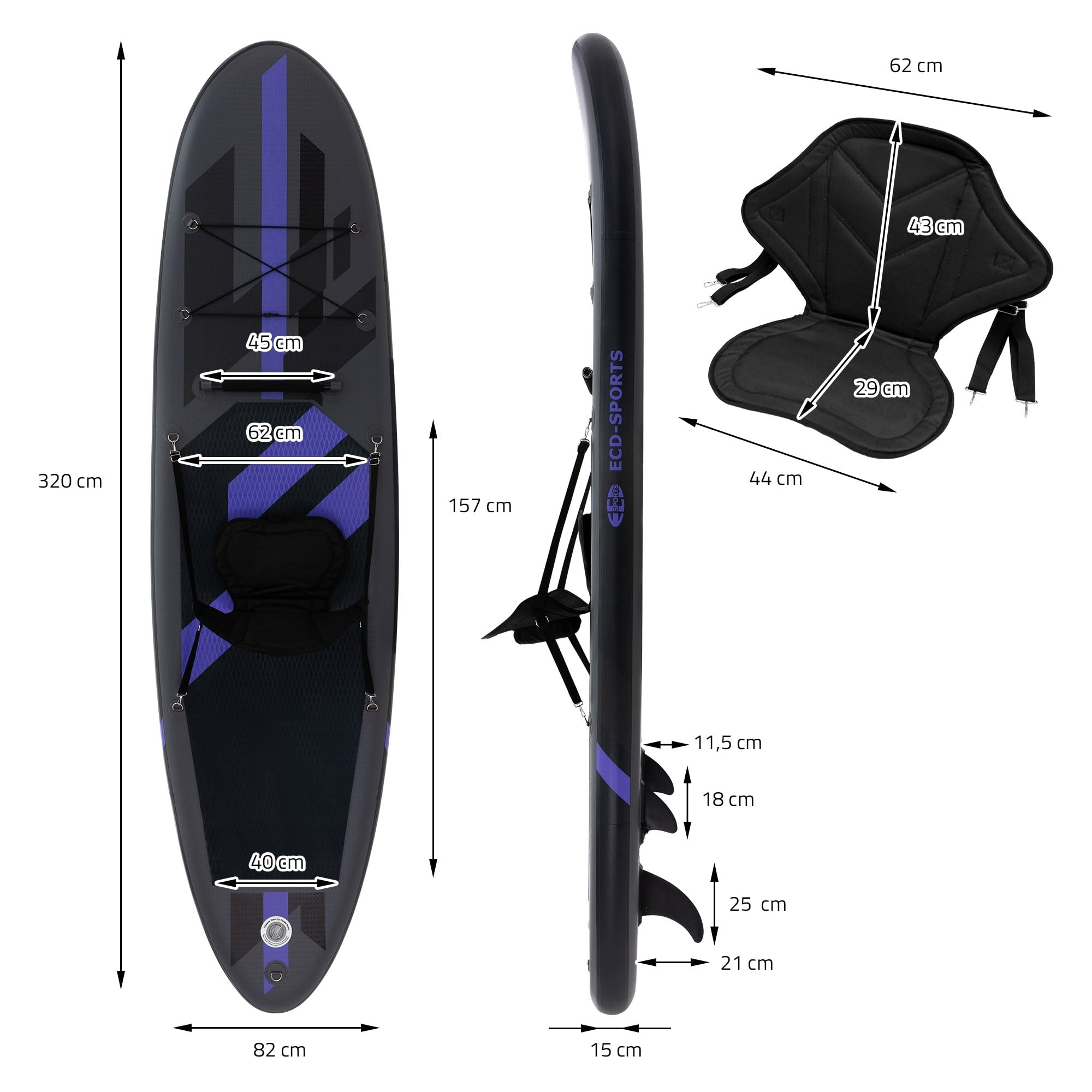 ECD Germany nadmuchiwana deska SUP 305/308/320/380 cm udzwig 120–150 kg grubosc 10–15 cm z siedziskiem kajakowym torba transportowa wioslem Deska do plywania surfowania rózne warianty