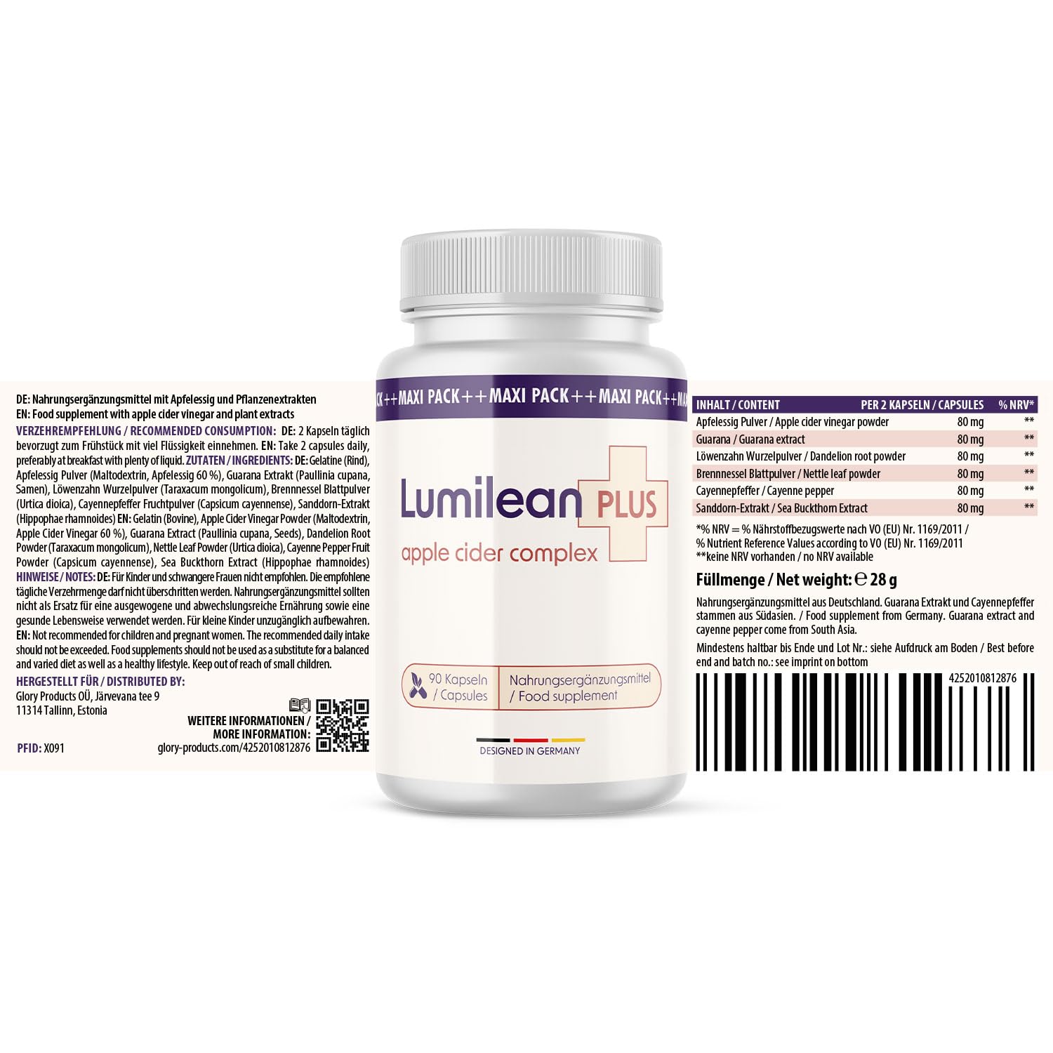 Lumilean Plus Kapseln - Maxipack | Dein zuverlässiger Partner - kombination hochwertiger Zutaten - 90 Kapseln Inhalt
