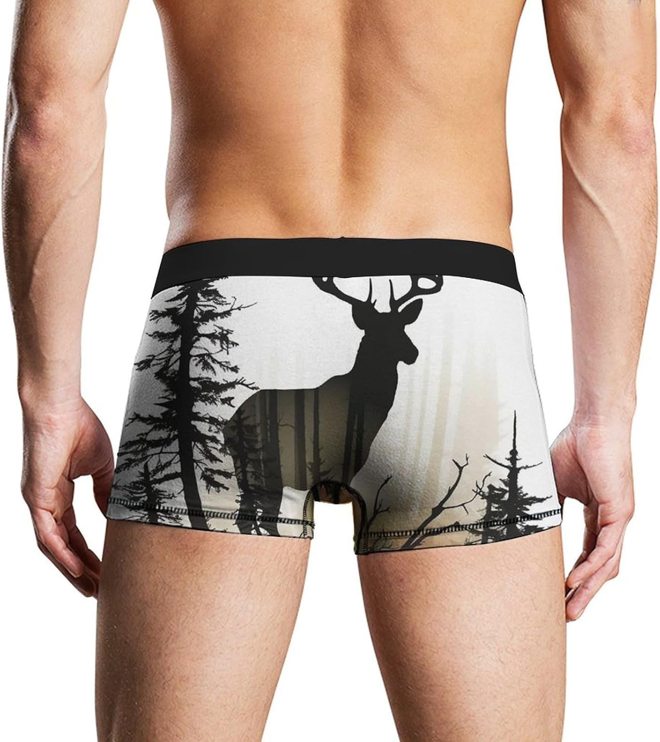 Deer Silhouette Mens Boxer Briefs Short Breathable Underwear Trunks Soft Moisture-Wicking Boxer Shorts Novelty Underpants M White