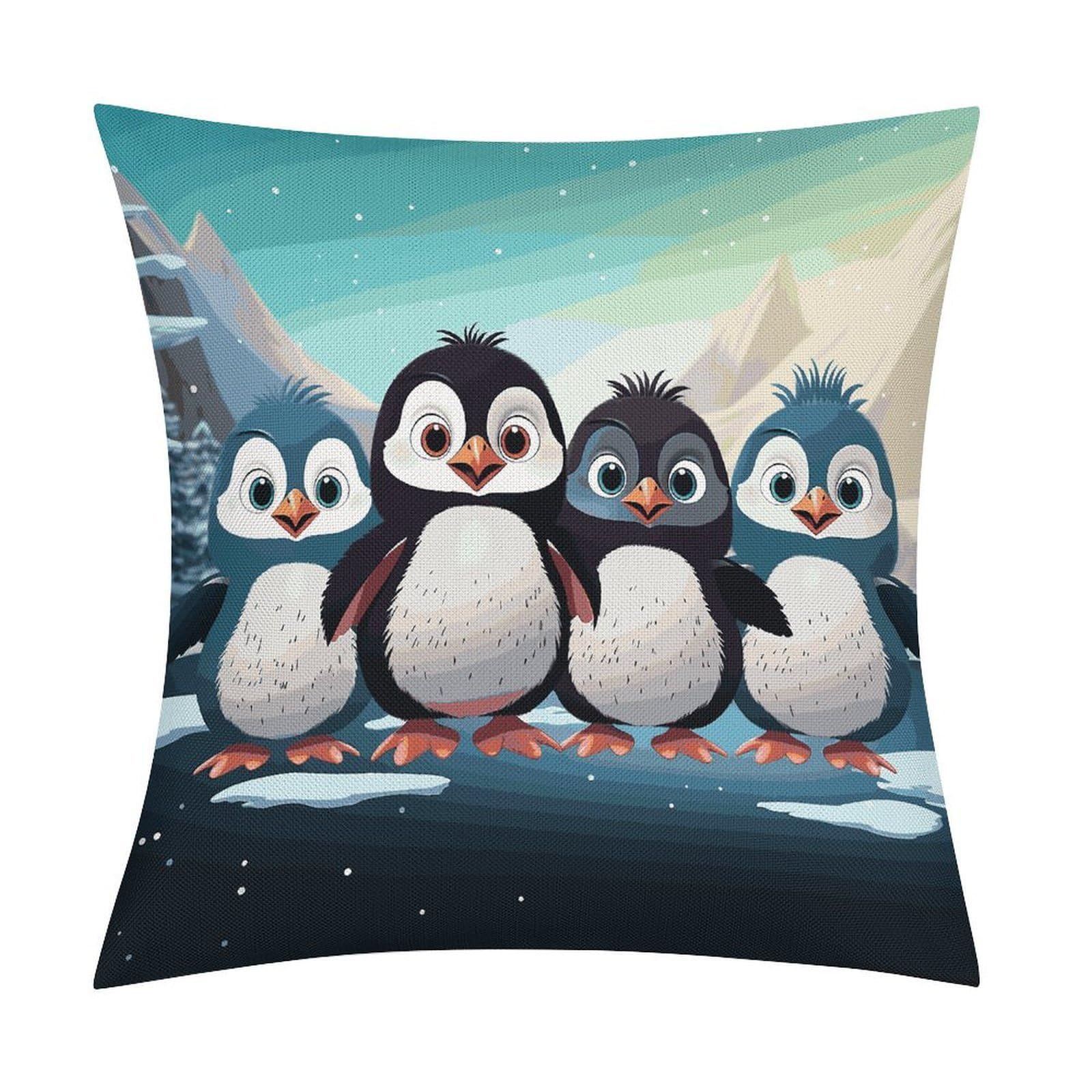 Fodpand Style Five Cute Penguins Pillow Covers 18X18 Inch, Pillow Cases Boho Farmhouse, Throw Pillow Covers For Couch Sofa Bed Spring Home Decor