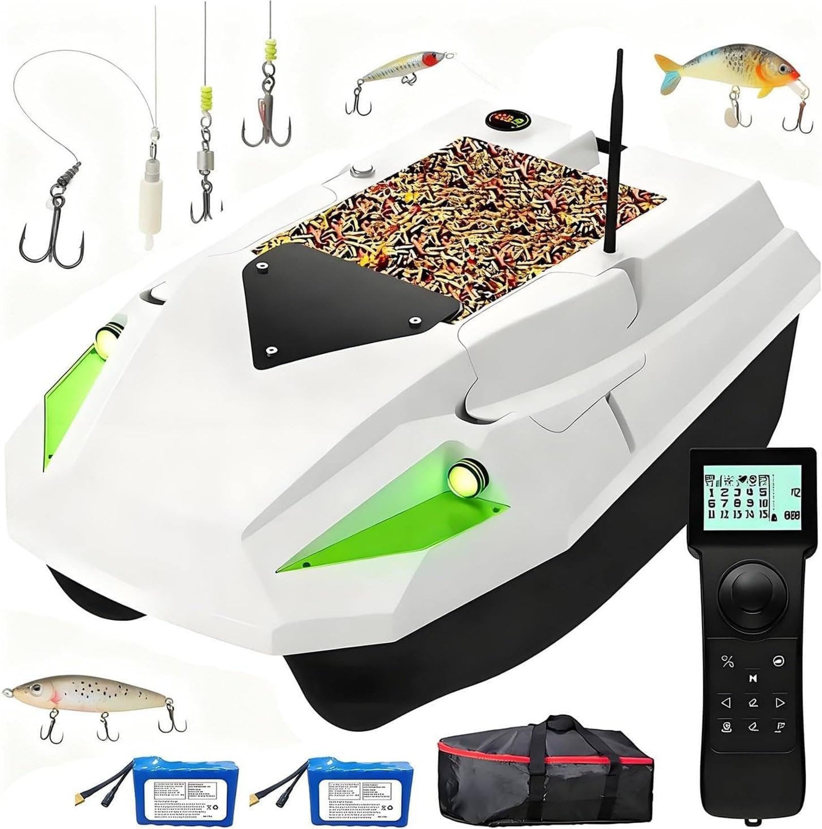 CYMYYDS GPS Smart RC Wireless Fishing Bait Boat 2KG Loading Remote Control 500M Distance Fishing Nest Boat,2x15600mAh Batteries,100 GPS Points – Perfect for Bait Release/Trolling Hook/Drag Net