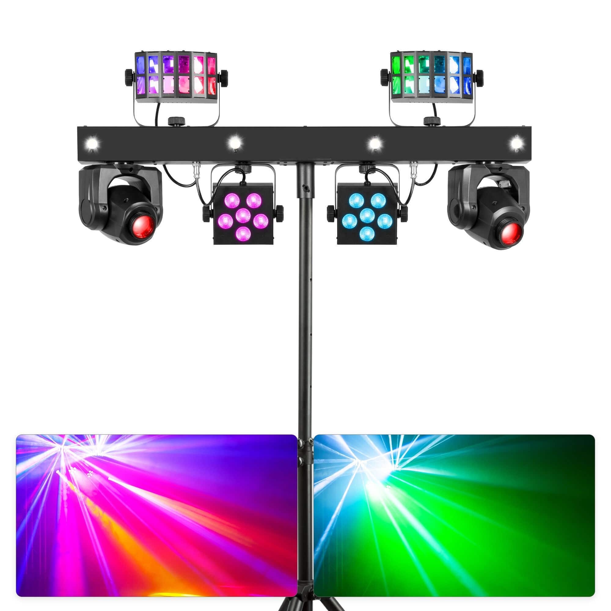BeamZ ShowBar GO Glow – Moving Heads, Derby, PAR und Stroboskop auf einer Bar, DMX, Soundmodus, IR-Fernbedienung, inkl. Lichtstativ 2,2 m, für DJ und Bühne – Schwarz