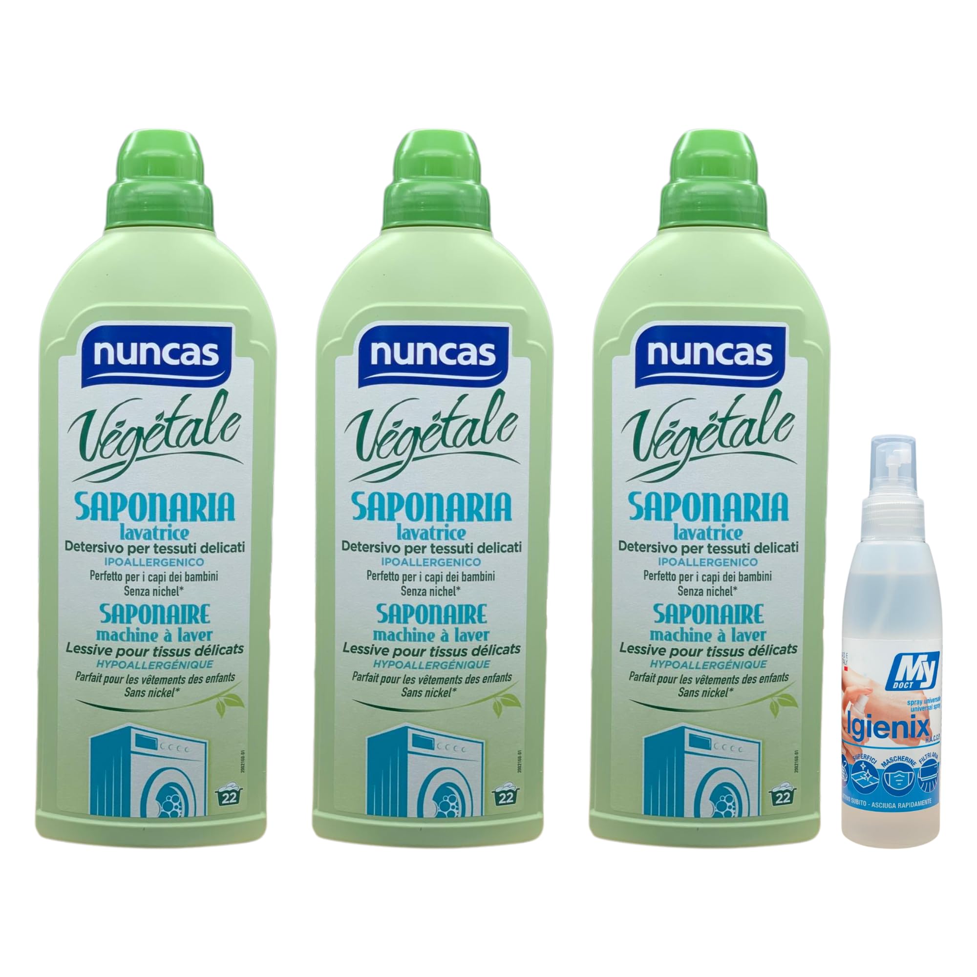SET 3 VEGETALE SAPONARIA LAVATRICE 1 LT + IGIENIZZANTE SPRAY 150 ML.