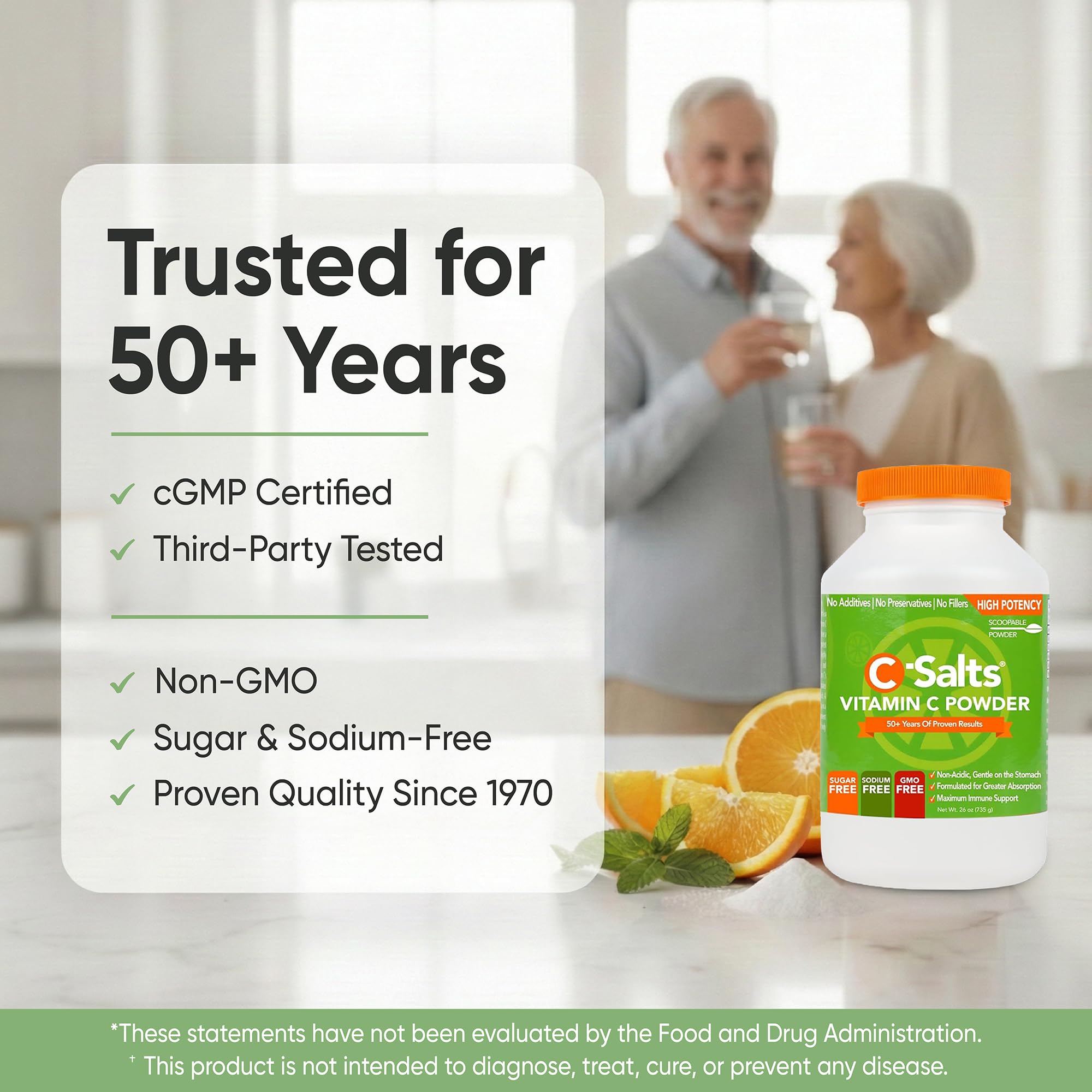 C-Salts Vitamin C Powder - 100% Pure Buffered Ascorbic Acid Powder for Immune Support - Organic, Sugar-Free, Vegan, Non-GMO, Stomach-Friendly Supplement - Original, 26 oz