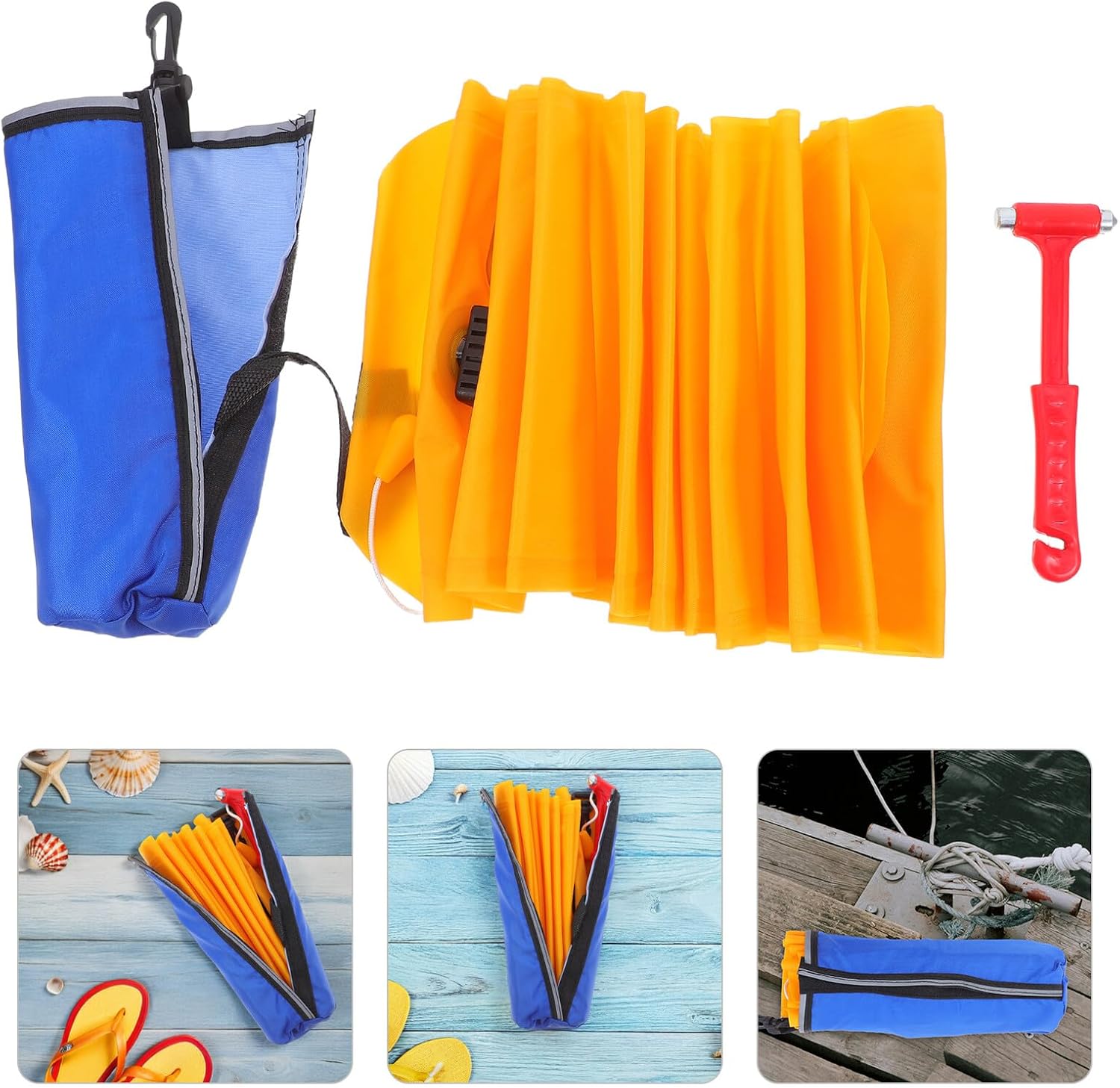 VICASKY 3pcs Automatic Inflatable Throw Ring Buoy with Water Floating Lifesaving Rope and Window Breaker for Boating Pool Safety Emergency Rescue Random Color
