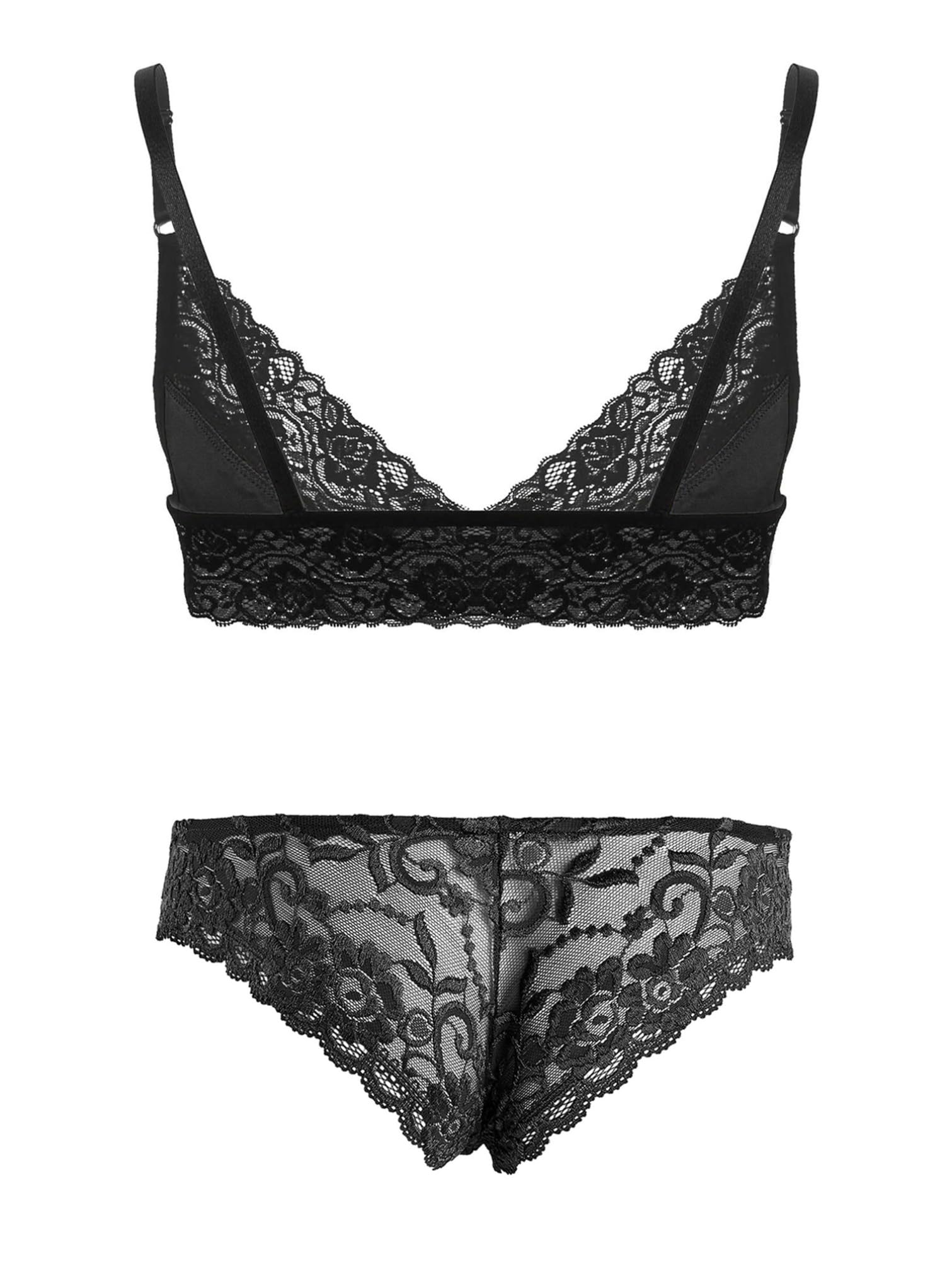 iiniim Sissy Lingeries Homme sous Vêtement Ensemble Dentelle Lingiere Transparent Bra Soutiens-Gorge avec String Travesti Nuisette M-4XL Noir J M
