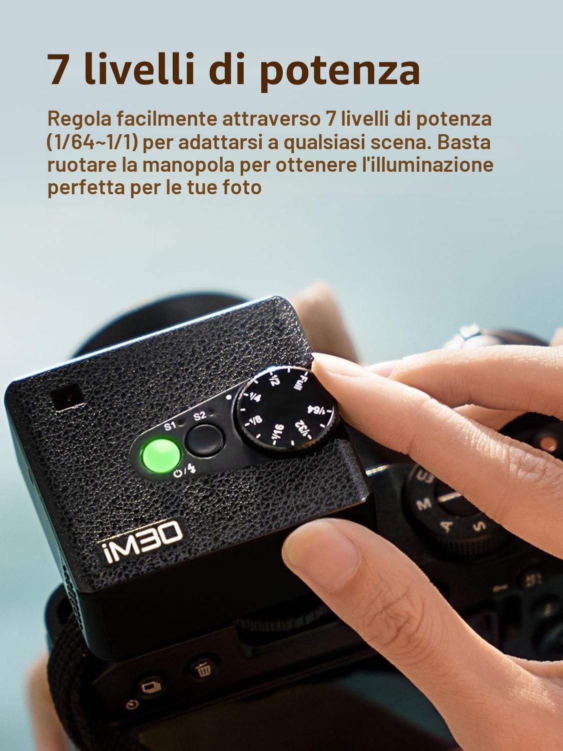 Godox iM30 Mini Flash Speedlite Manuale Controllo Ottico S1/S2 CCT 6500K 7 Livelli di Potenza Compatibile Canon Sony Nikon