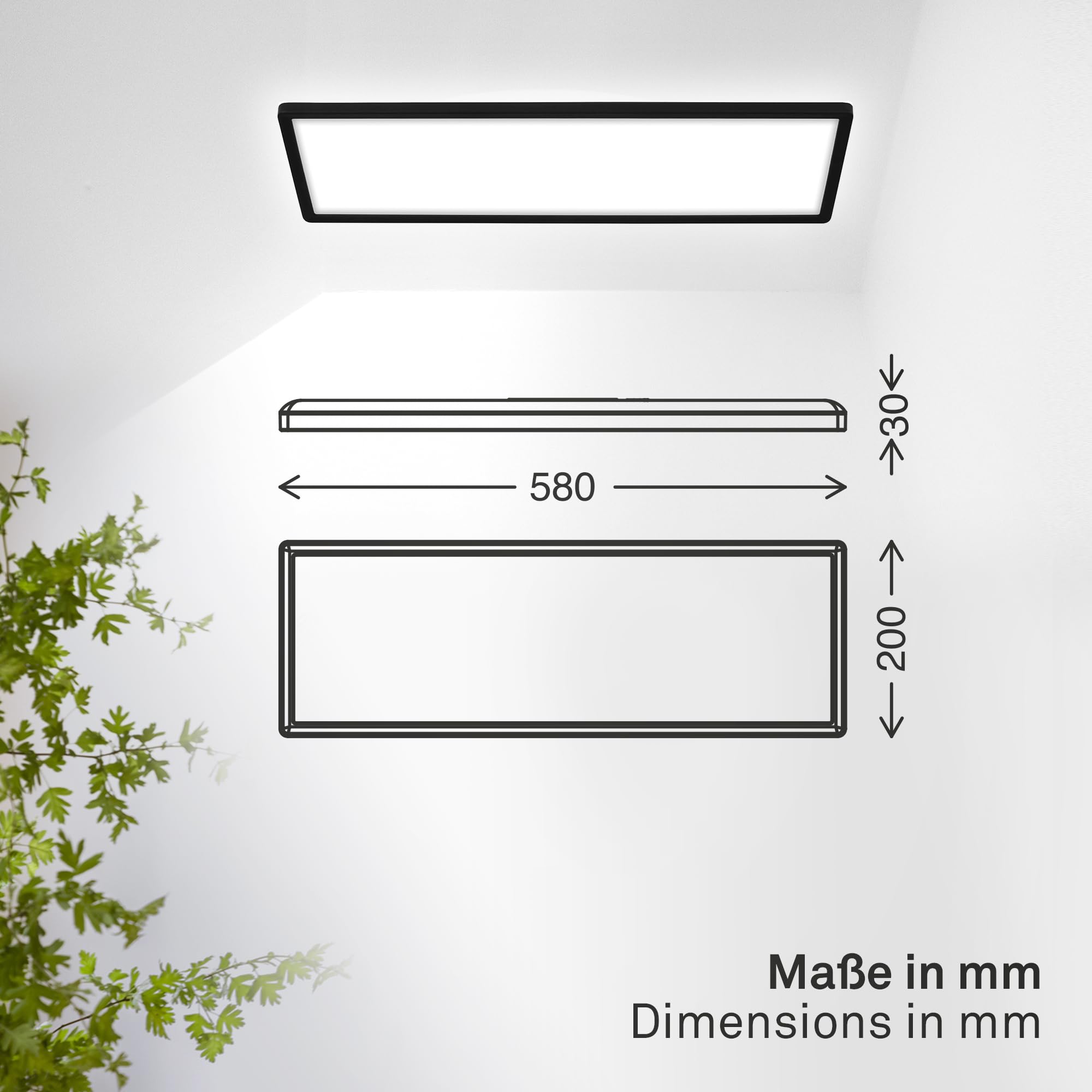 B.K.Licht - Panel LED z oświetleniem pośrednim, płaska forma i neutralne białe światło, klasa IP44, lampa sufitowa do łazienki, salonu oraz kuchni, 58 x 20 x 3 cm, czarny