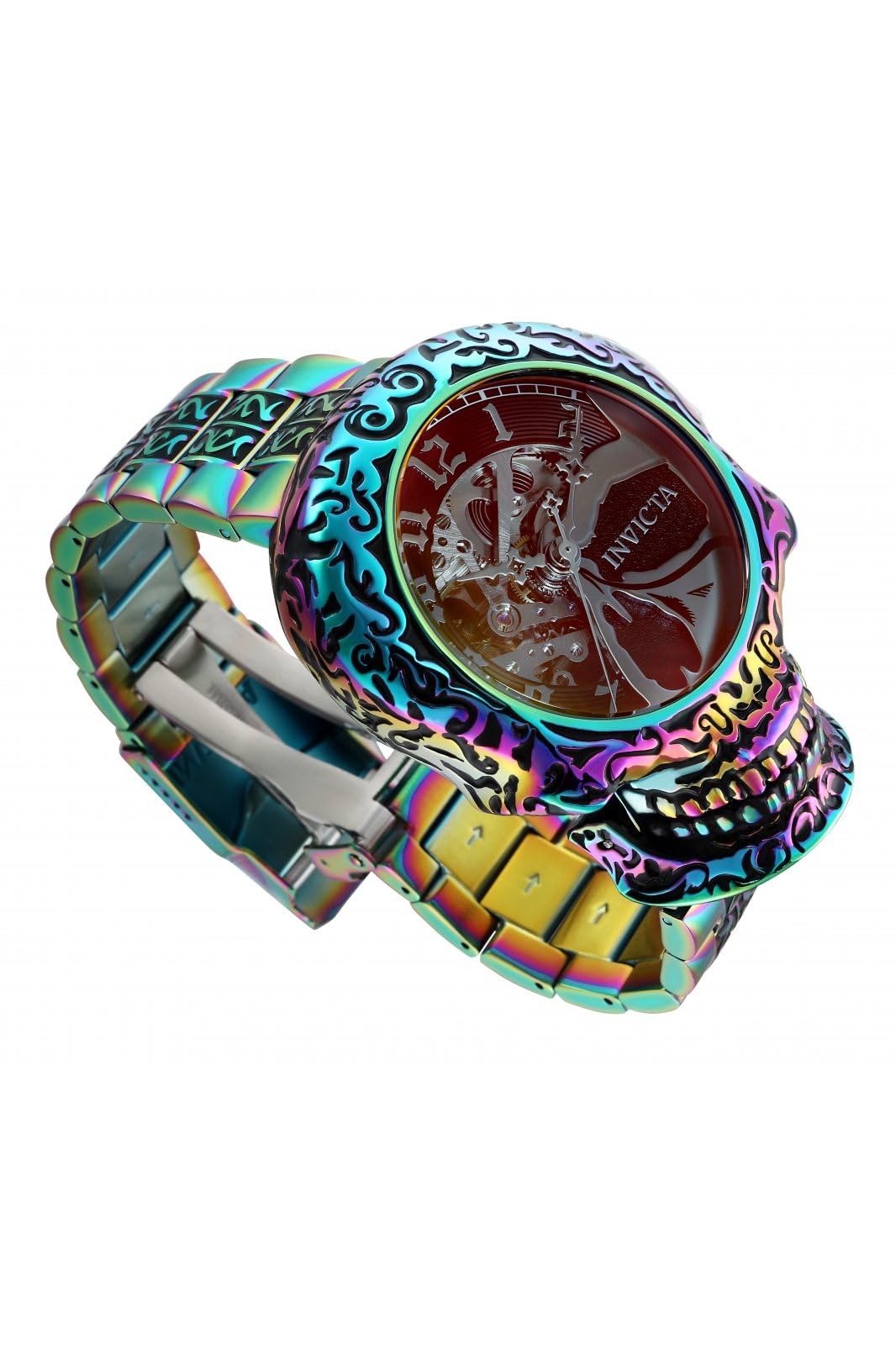 Invicta Men's 50mm Artist Series Skull Automatic Skeletonized Dial Iridescent Stainless Steel Bracelet Watch