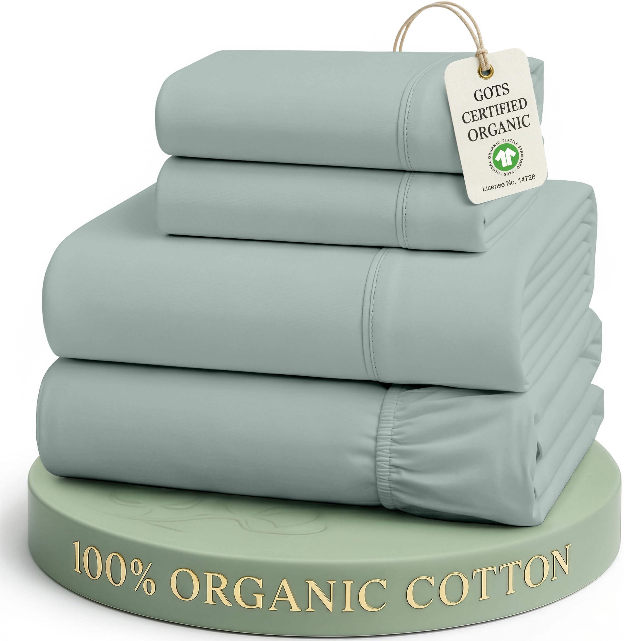 LANE LINEN 100% Organic Cotton Eco Friendly Sustainably Produced Queen Sheets Set, Low Pill Fade Resistant Machine Wash Fully Elasticized Cotton Bedding Queen Set- French Blue — image 1