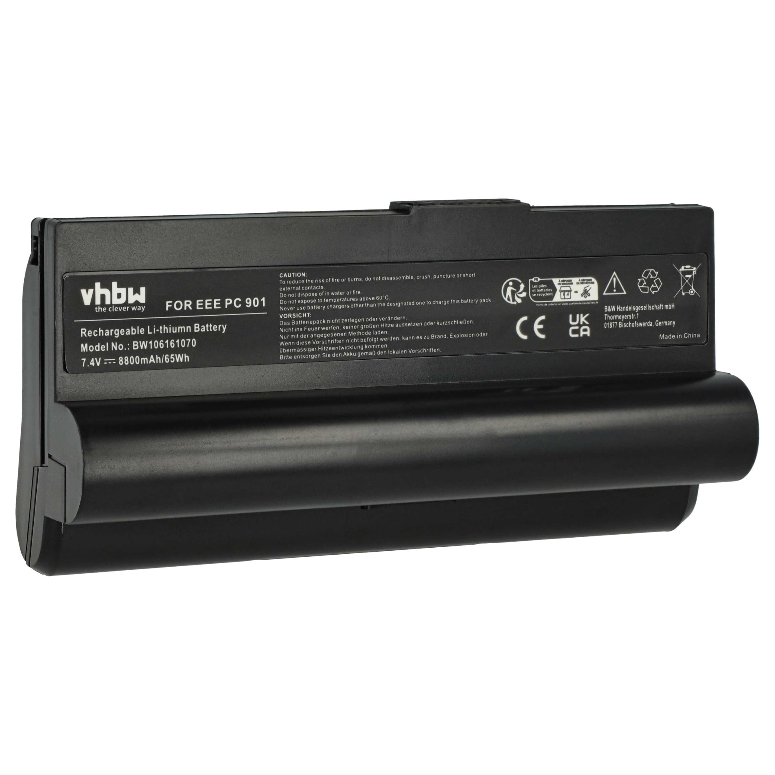 Akumulator litowo-jonowy 8800 mAh (7,4 V) czarny kompatybilny z ASUS Eee PC 700, 701, 900, 2G, 4G, 8G, 12G, 20G.