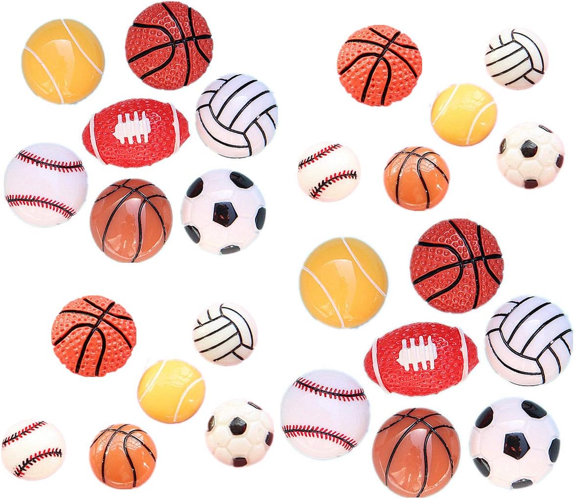 26Pack Assorted Sport Ball Charms Basketball Football Tennis Baseball Volleyball Resin Flatback Beads for Craft Making Miniature Fairy Garden Accessories Scrapbooking Phone Case DIY