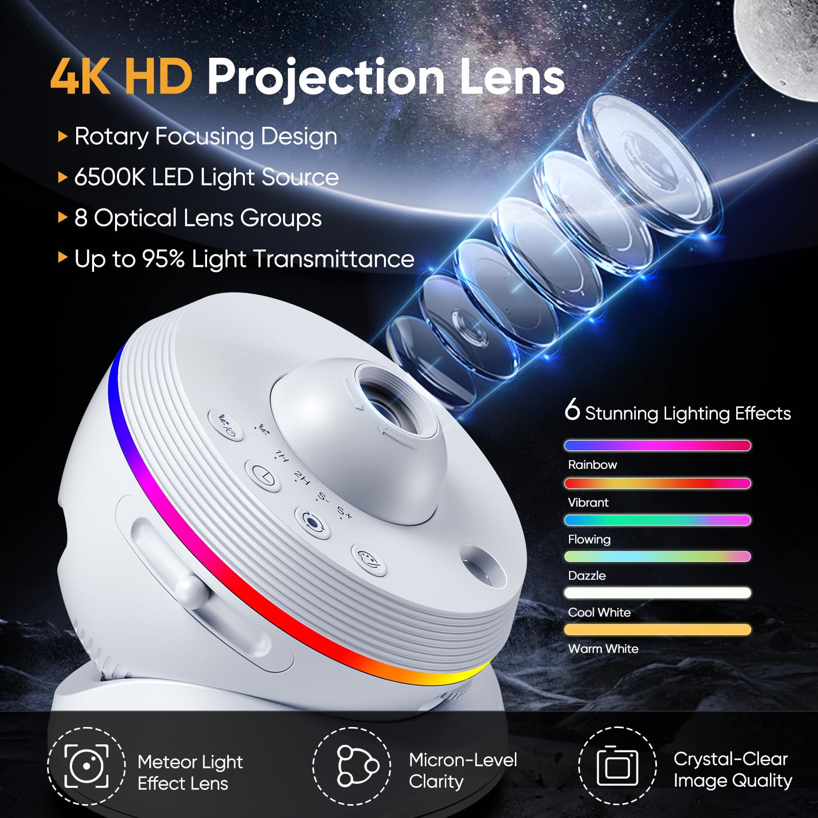 Sternenprojektor, 13-in-1-Projektor Galaxy 4K HD mit Timer, dynamischer Meteorit