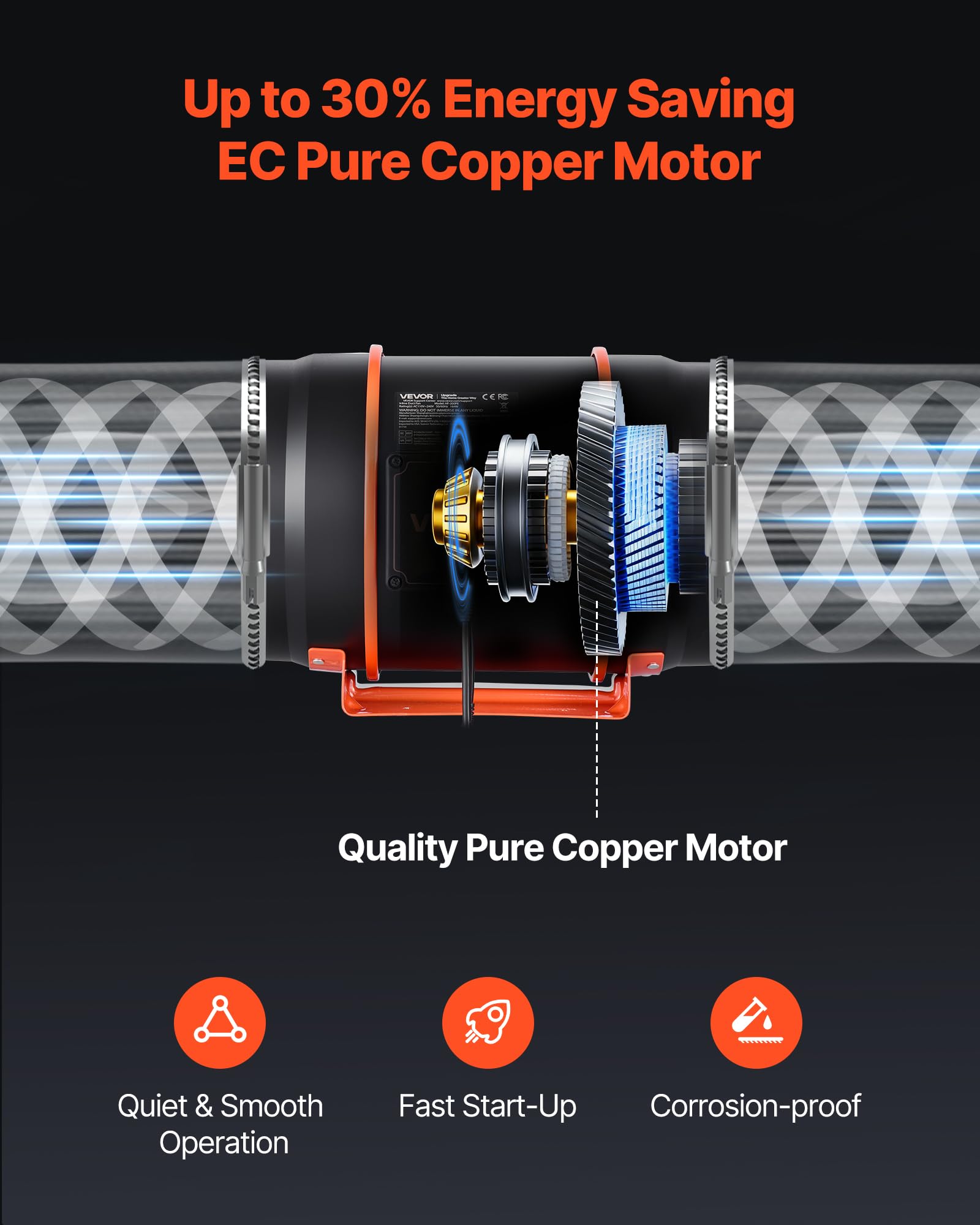 VEVOR Ventilateur de Gaine à Flux Mixte 1372 m³/h, Extracteur d'Air en Ligne 203 mm pour Tente de Culture et Sous-sol, Moteur EC, 10 Vitesses, Contrôleur PWM Contrôle App, Capteur Température Humidité
