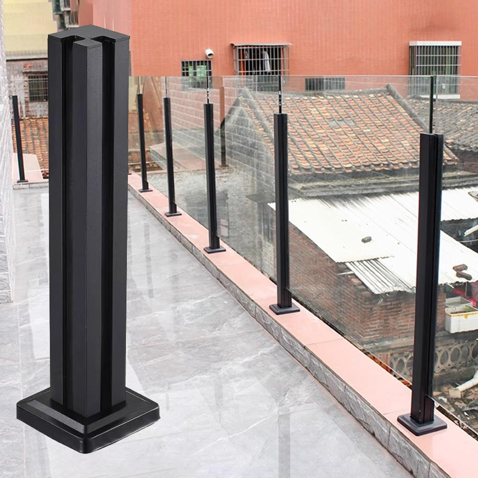Poste de barandilla de vidrio sin marco con espigas e inserciones de goma para balcón y jardín, kit de balaustrada de aterrizaje de 160-60 cm de alto, diseño duradero y elegante
