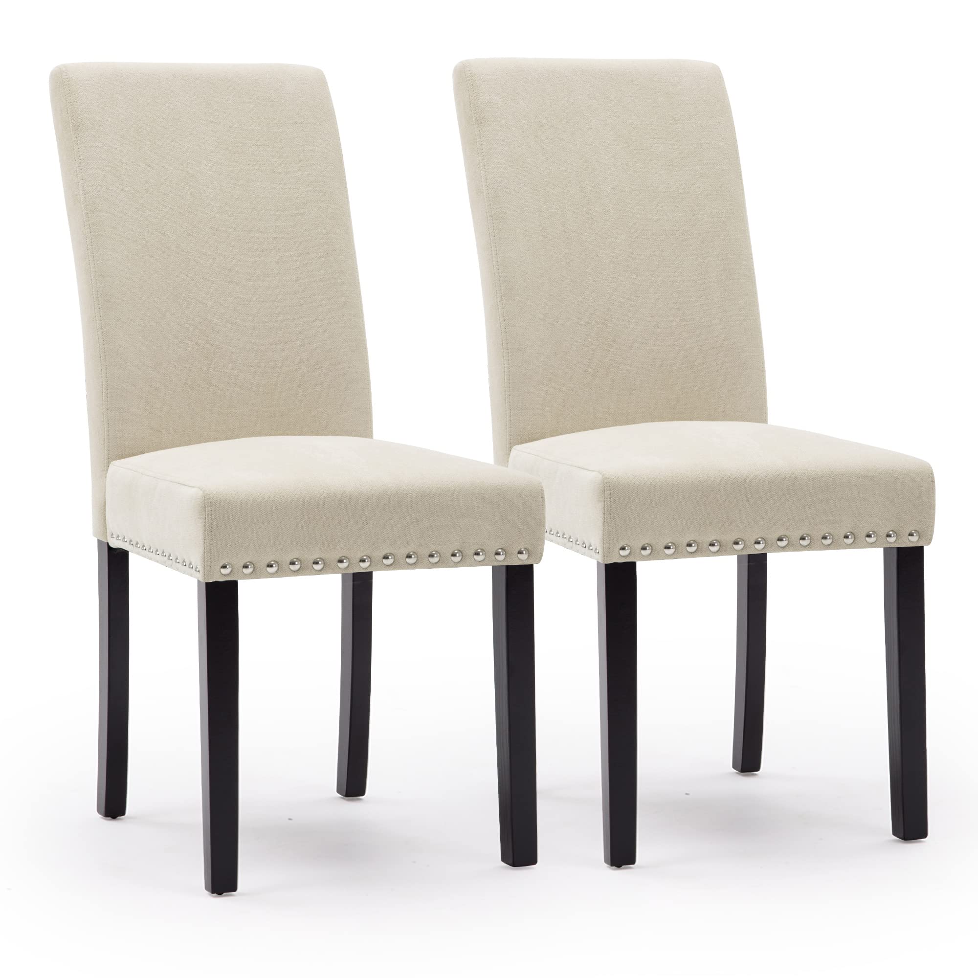 LSSPAID Dining Chairs, Fabric Padded Dining Room Chairs, Nail Head Trim Dining Chair, Beige, Set of 2