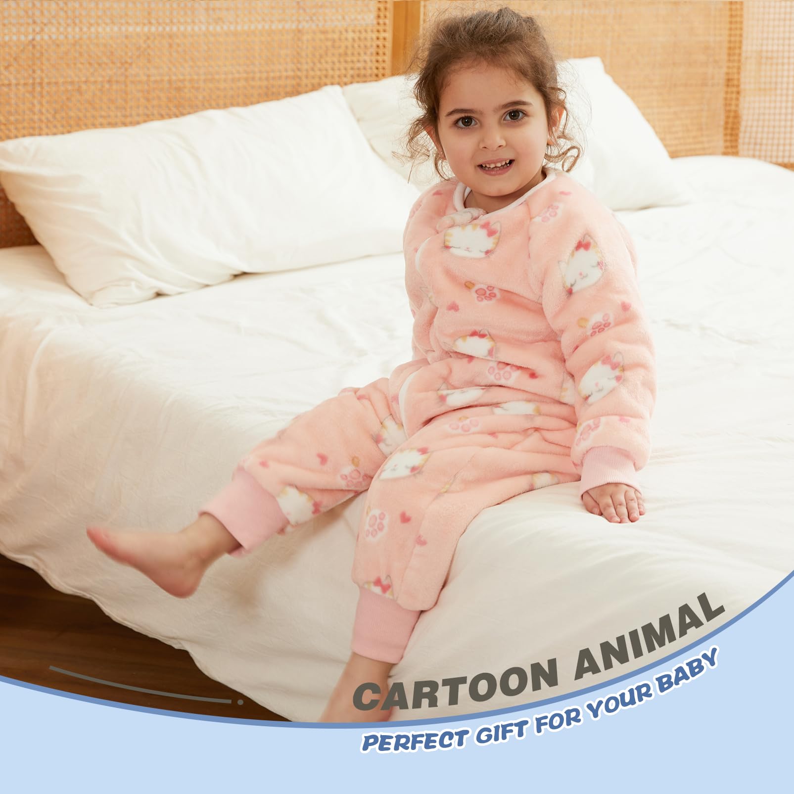 Saco Dormir Bebé con Pies Pijama Saco Bebé, Invierno Franela Pelele Ropa para Dormir con Manga Larga, Pijama Manta Bebé Niñas Niños con Cremalleras Dibujos Animados Buzo Bebé 0-6 Años