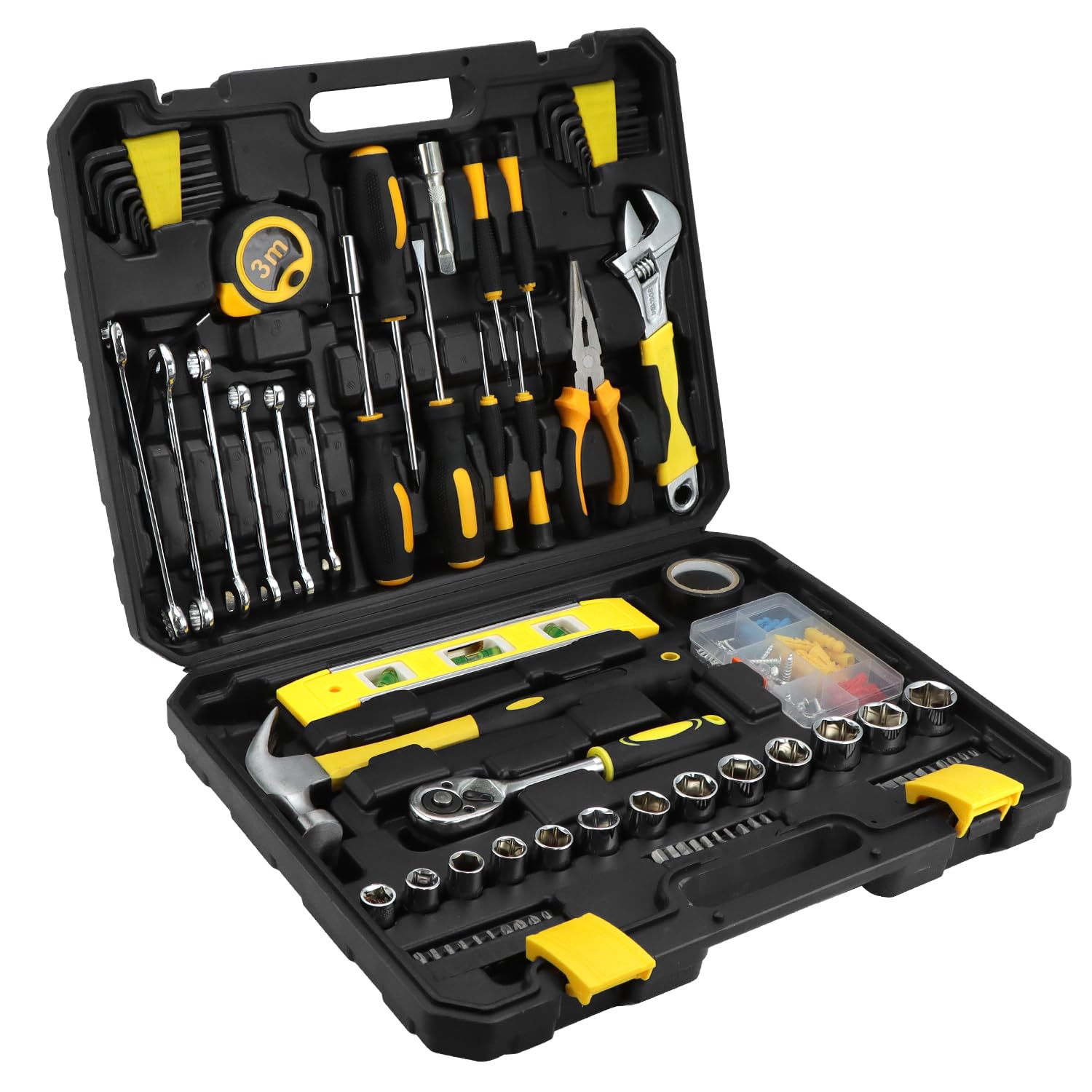 QWORK® Cassetta Attrezzi Completa, Valigetta Attrezzi 140 Pezzi, Cassetta Attrezzi con Cacciavite e Chiave Inglese, per Edilizia e Casa