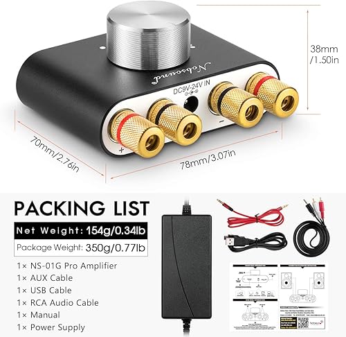 Miniatura 8 de Nobsound Mini amplificador de potencia Bluetooth 5.0, amplificador digital estéreo de alta fidelidad 2.0 canales 50 W × 2 con entrada