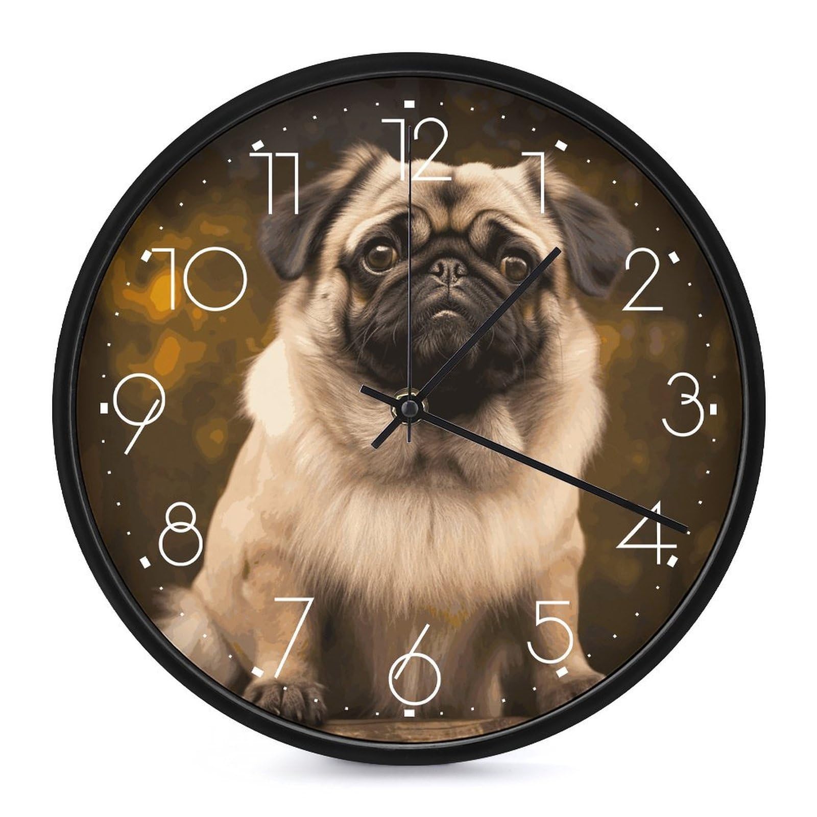DWVTSLH Pug Dog Wall Clock 10 Inch Silent Non-Ticking Modern Clocks Battery Operated - Decorative Wall Clocks for Bedroom Living Room Kitchen Office Wall Decor Gift Idea