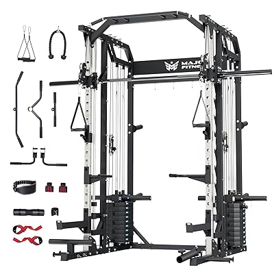 Major Fitness Drone2 Smith△ Machine – All-in-One Home Gym Squat Rack with Weight Bar, Dual LAT Pull-Down Systems & Cable Crossover Machine for Full-Body Workouts
