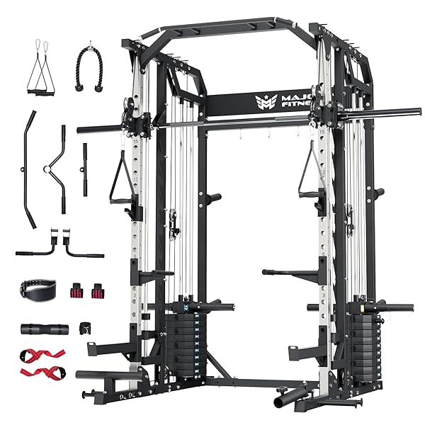 Major Fitness Drone2 Smith△ Machine – All-in-One Home Gym Squat Rack with Weight Bar, Dual LAT Pull-Down Systems & Cable Crossover Machine for Full-Body Workouts