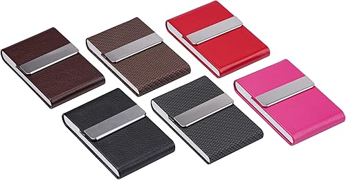 Miniatura 4 de Portatarjetas de visita, piel sintética delgada y acero inoxidable para hombres o mujeres, portatarjetas de bloqueo RFID con cierre magnético, Negro