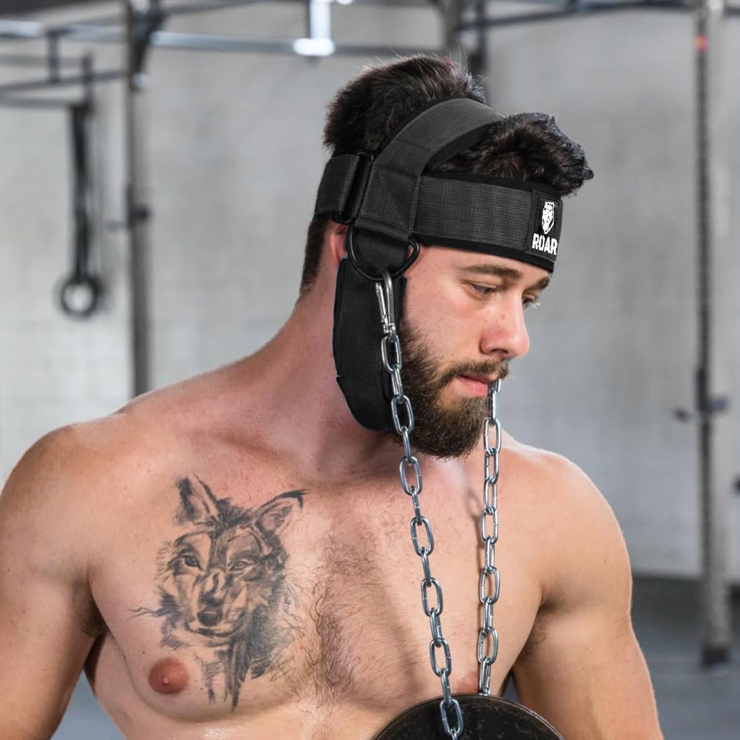 Roar® Imbracatura sollevamento pesi Allenatore per sollevamento pesi Cintura spessa Collo per sviluppo allenamento Cappello Resistenza Forza Costruttore muscolare Catena Esercizio Sollevamento