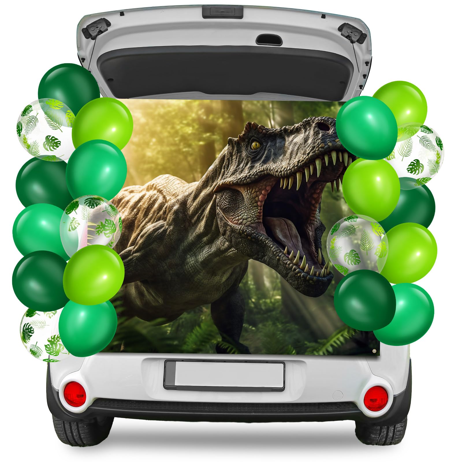 Decoración de coche para Halloween de dinosaurio: pancarta y globos para garaje