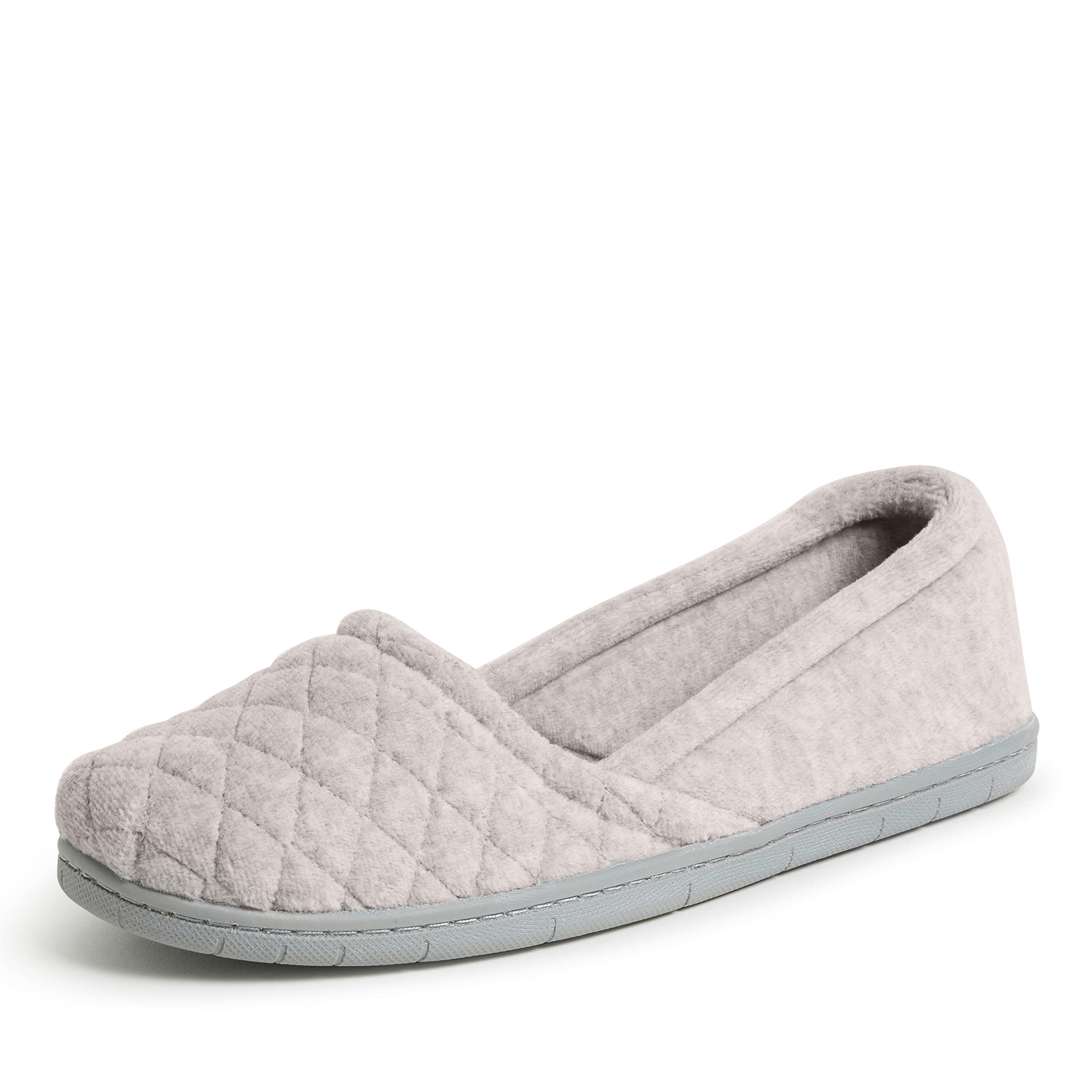 DearfoamsWomen's Katie Velour Secure-fit Closed Back Memory Foam Comfort Slip on Loafer W/Rubber SoleSlipper