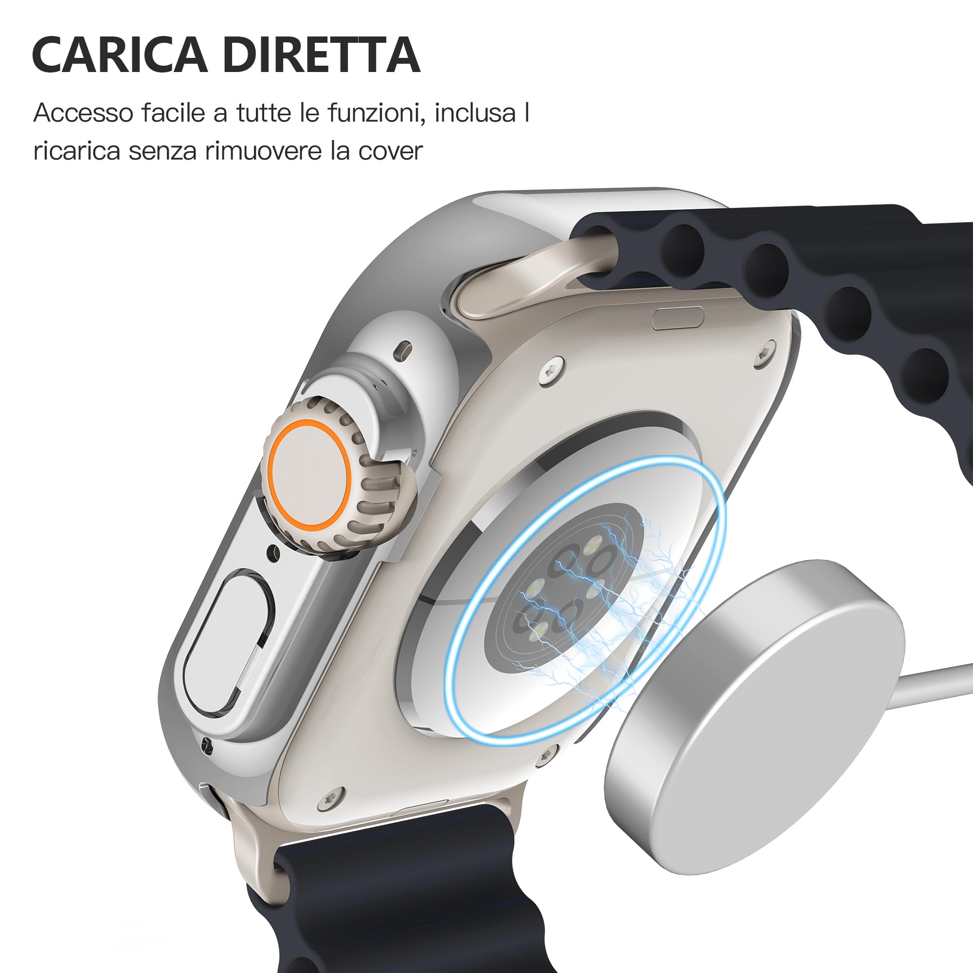 Misxi 2 Pezzi PC Cover con Protezione dello Schermo in Vetro Temperato Compatibile con Apple Watch Ultra 3 / Ultra 2 / Ultra 49mm, Custodia Leggera Anti-Caduta per iWatch, 1 Argento + 1 Trasparente