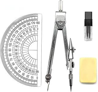 Drawing Compass Set with Lead Refills and Eraser Maths Protractor Set Metal Math Geometry Kit Stainless Steel Scribing Tool for Architects Engineers Secondary School Students Teacher